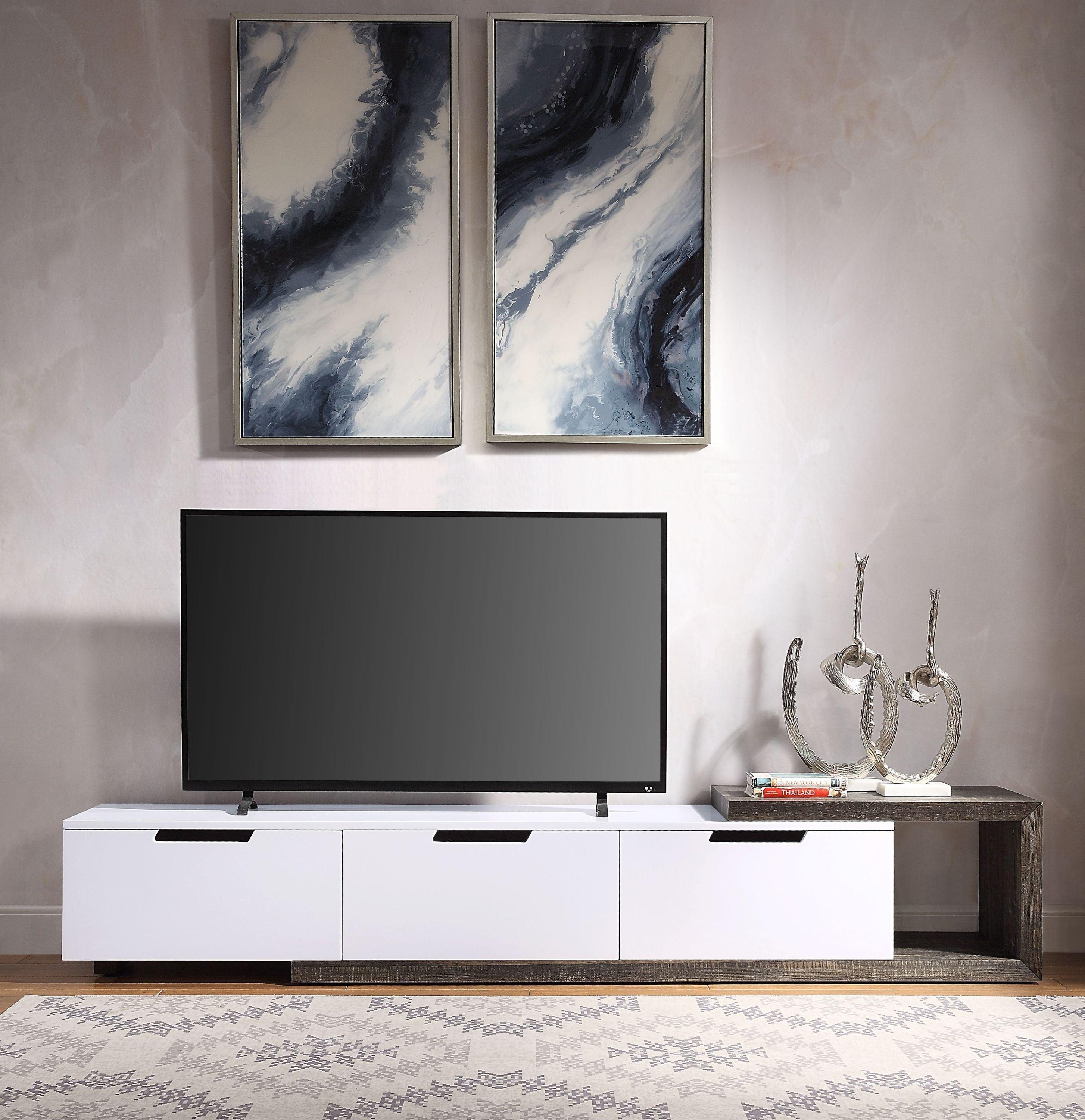 ACME Orion TV Stand, White High Gloss & Rustic Oak 91680