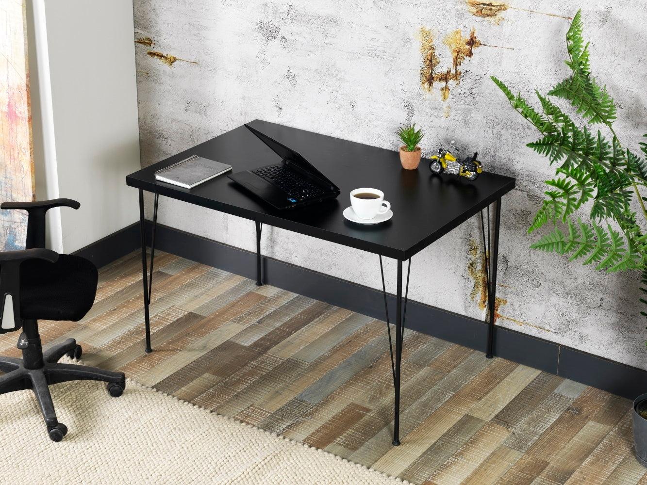 Furnish Home Store Soler 4 Metal Legs 47" Wooden Top Writing and Computer  Desk for Home Office, Black