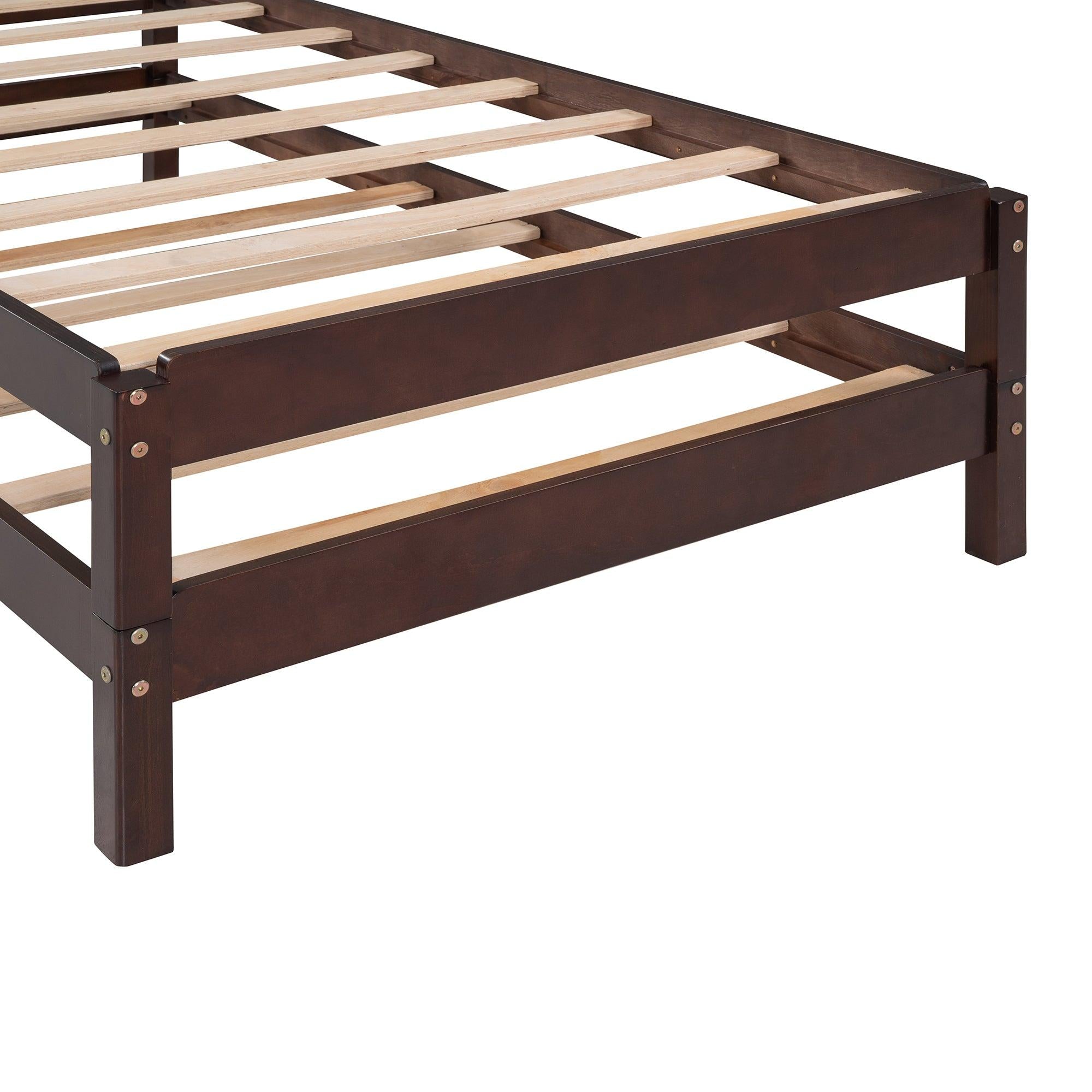 Solid Platform Bed Twin Size, 2 Twin Wood Bed Guest Bed Stackable Bed Walnut