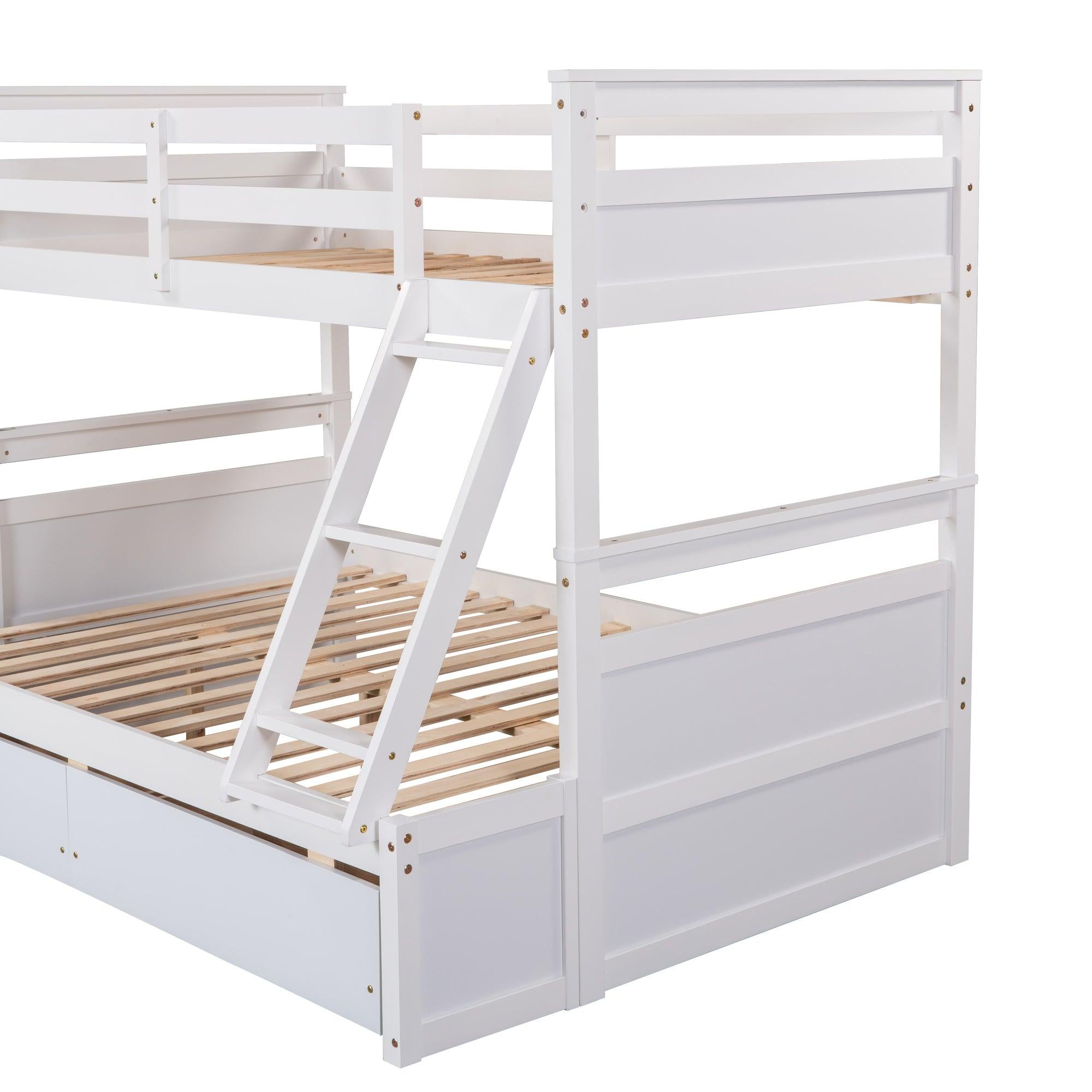 Twin over Full Bunk Bed withStorage - White