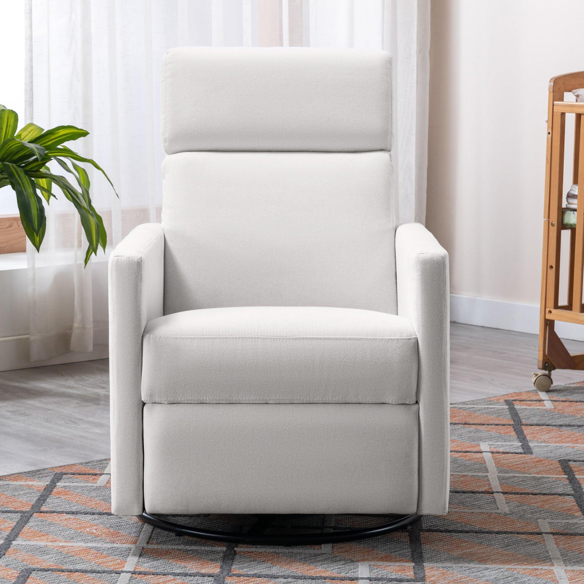 Modern Upholstered Rocker Nursery Chair Plush Seating Glider Swivel Recliner Chair, Beige