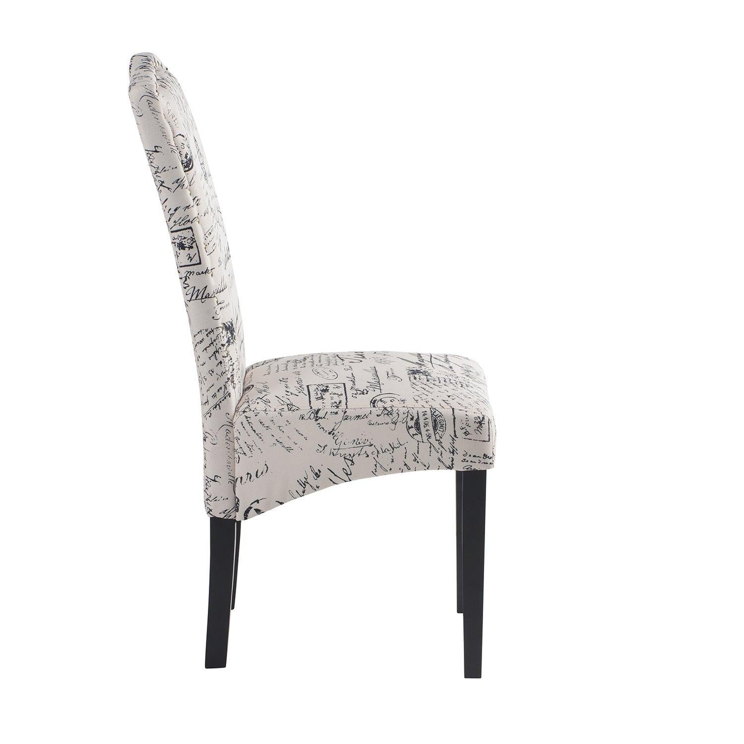 Dining Script Fabric Accent Chair with Solid Wood Legs, Set of 2