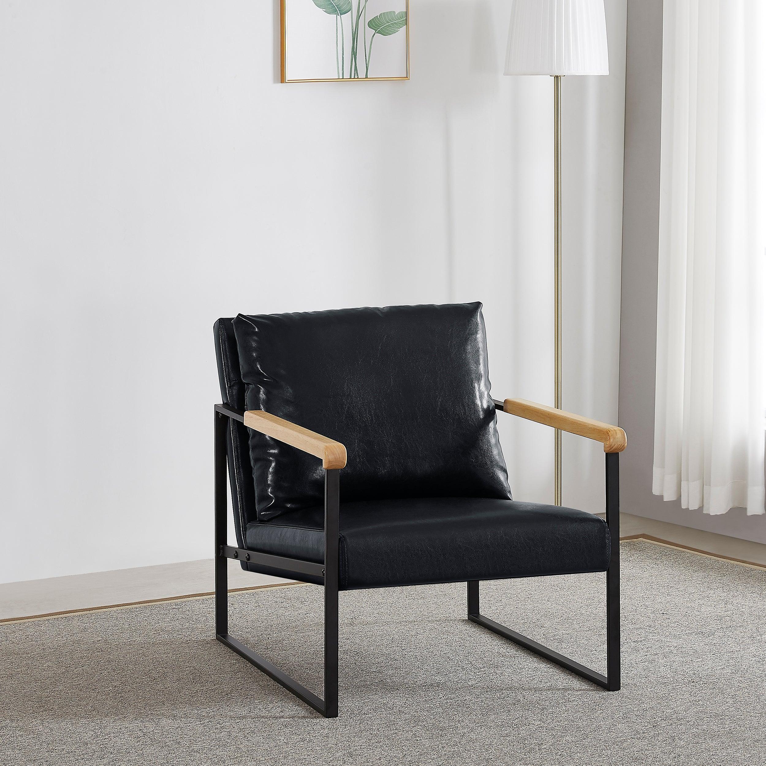 Metal Frame with Faux Leather Upholstery  Chair (Black)