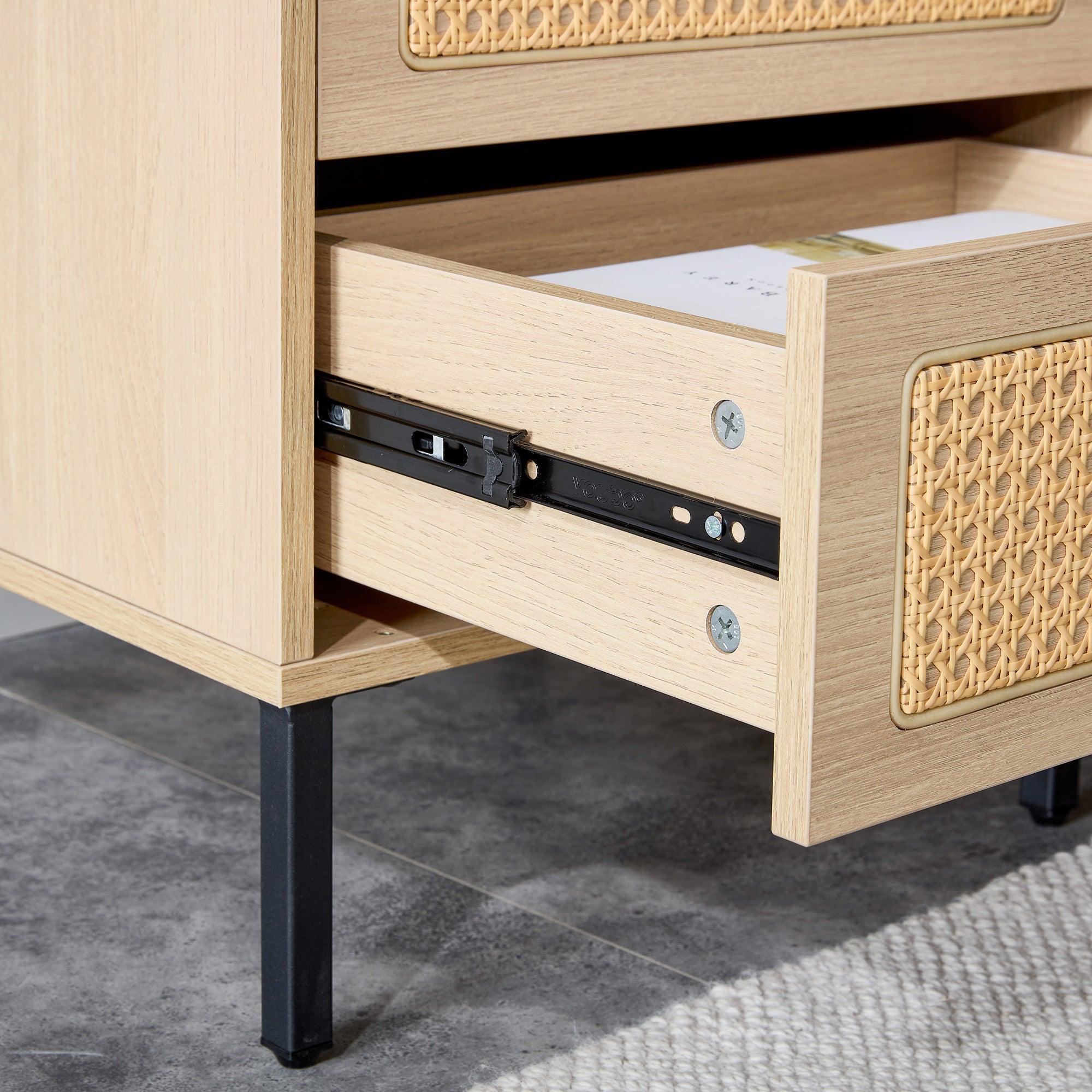 Modern simpleStorage cabinet MDF Board bedside cabinet Japanese rattan bedside cabinet Small household furniture bedside table.Applicable to dressing table in bedroom, porch, living room.2 Drawers