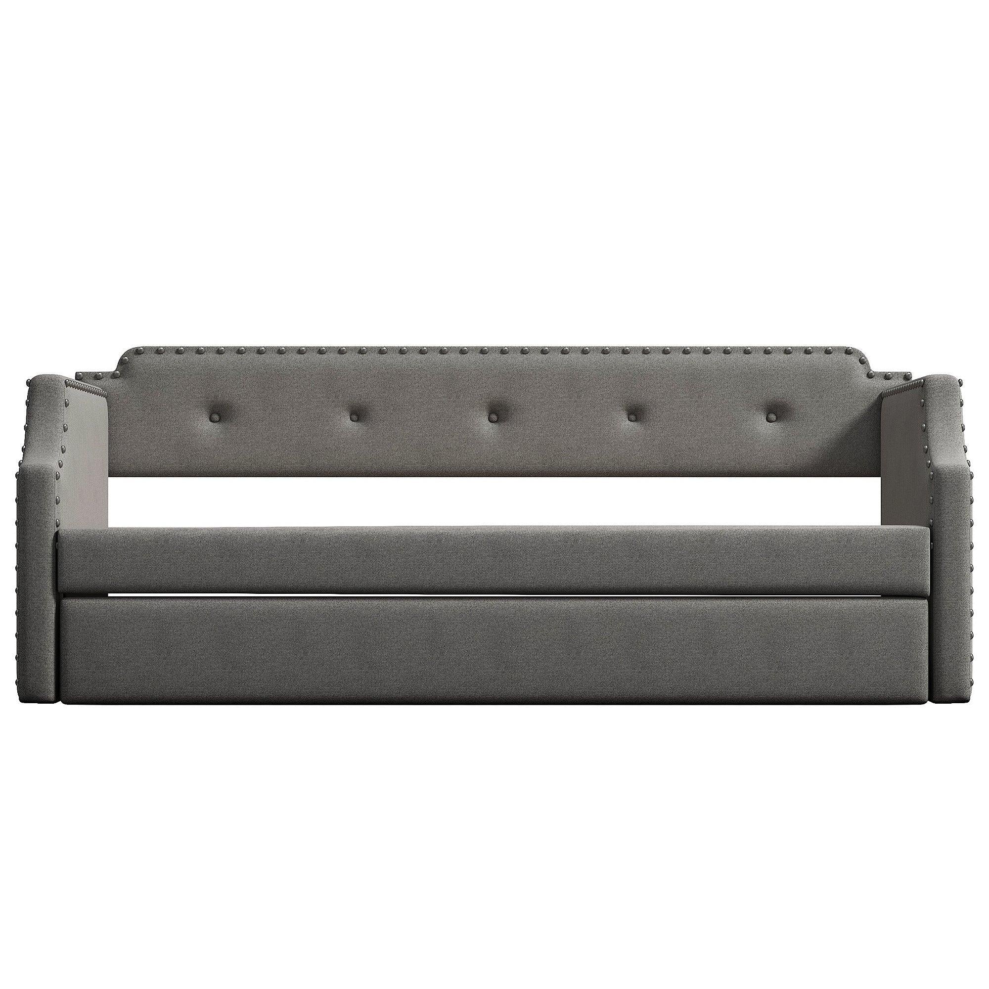 Upholstered Daybed with Trundle, Wood Slat Support,Upholstered Frame Sofa Bed , Twin,Gray