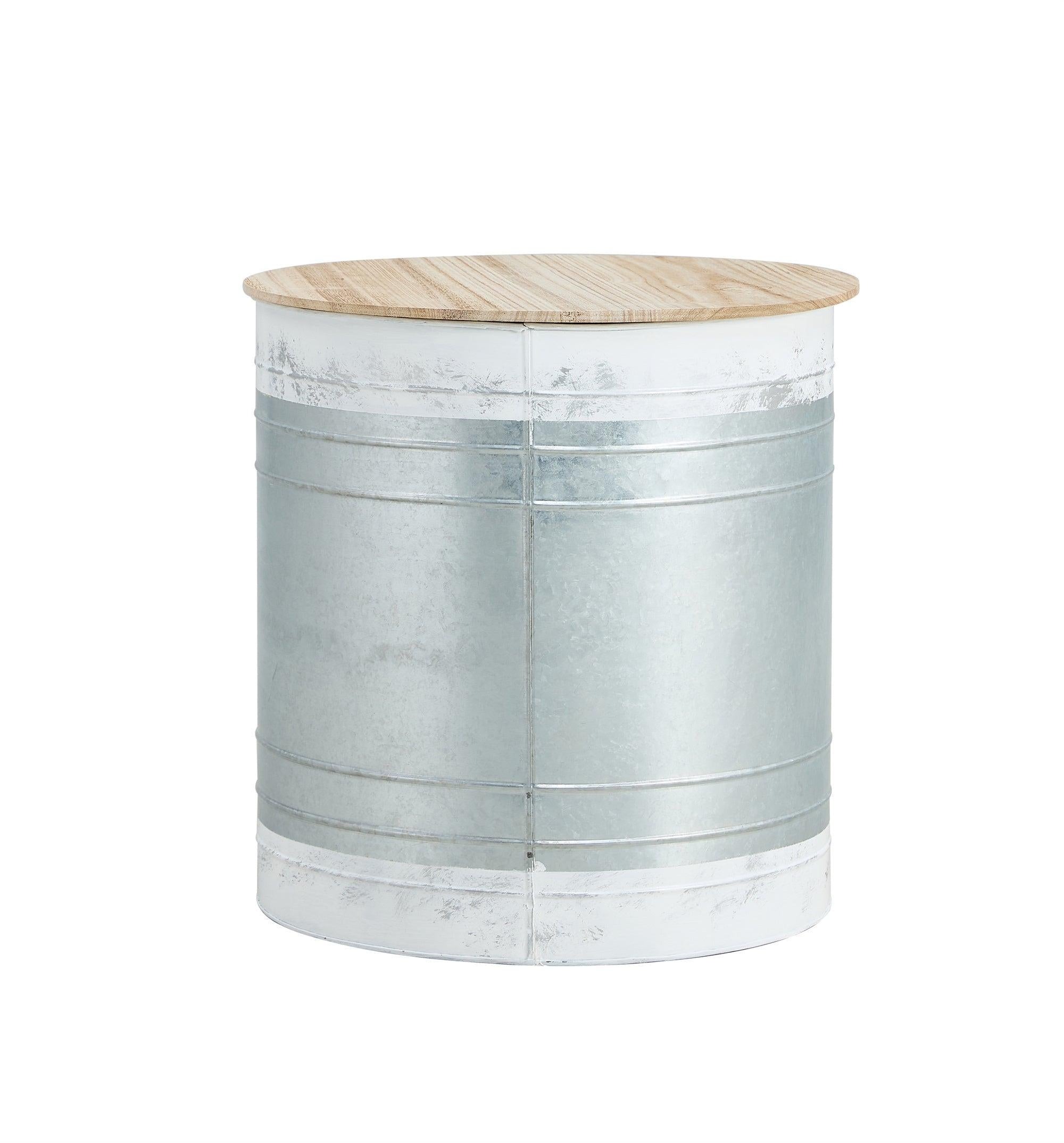 Farmhouse Rustic Distressed Metal Accent Cocktail Table with wood top-WHT, Set of 2