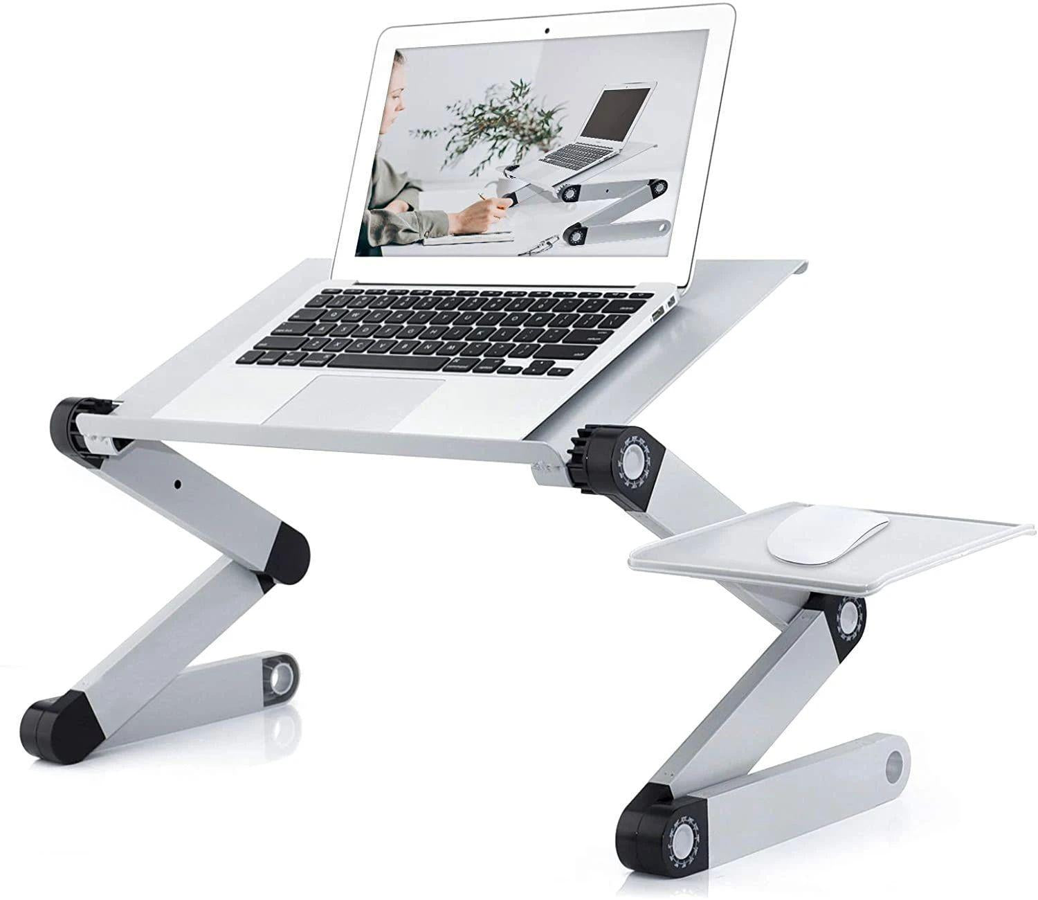 Adjustable Laptop Desk, Laptop Stand for Bed Portable Lap Desk Foldable Table Workstation Notebook Riser with Mouse Pad, Ergonomic Computer Tray Reading Holder Bed Tray Standing Desk image