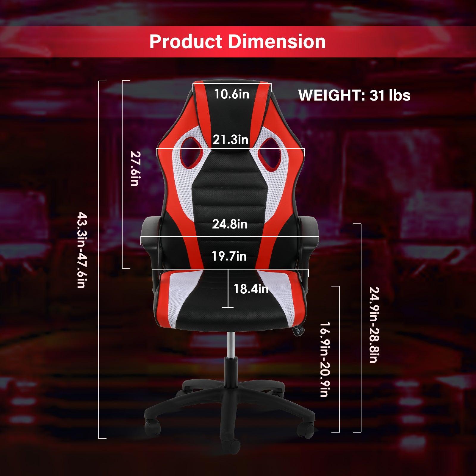 Gaming Office High Back Computer Ergonomic Adjustable Swivel Chair, Black/Red/White