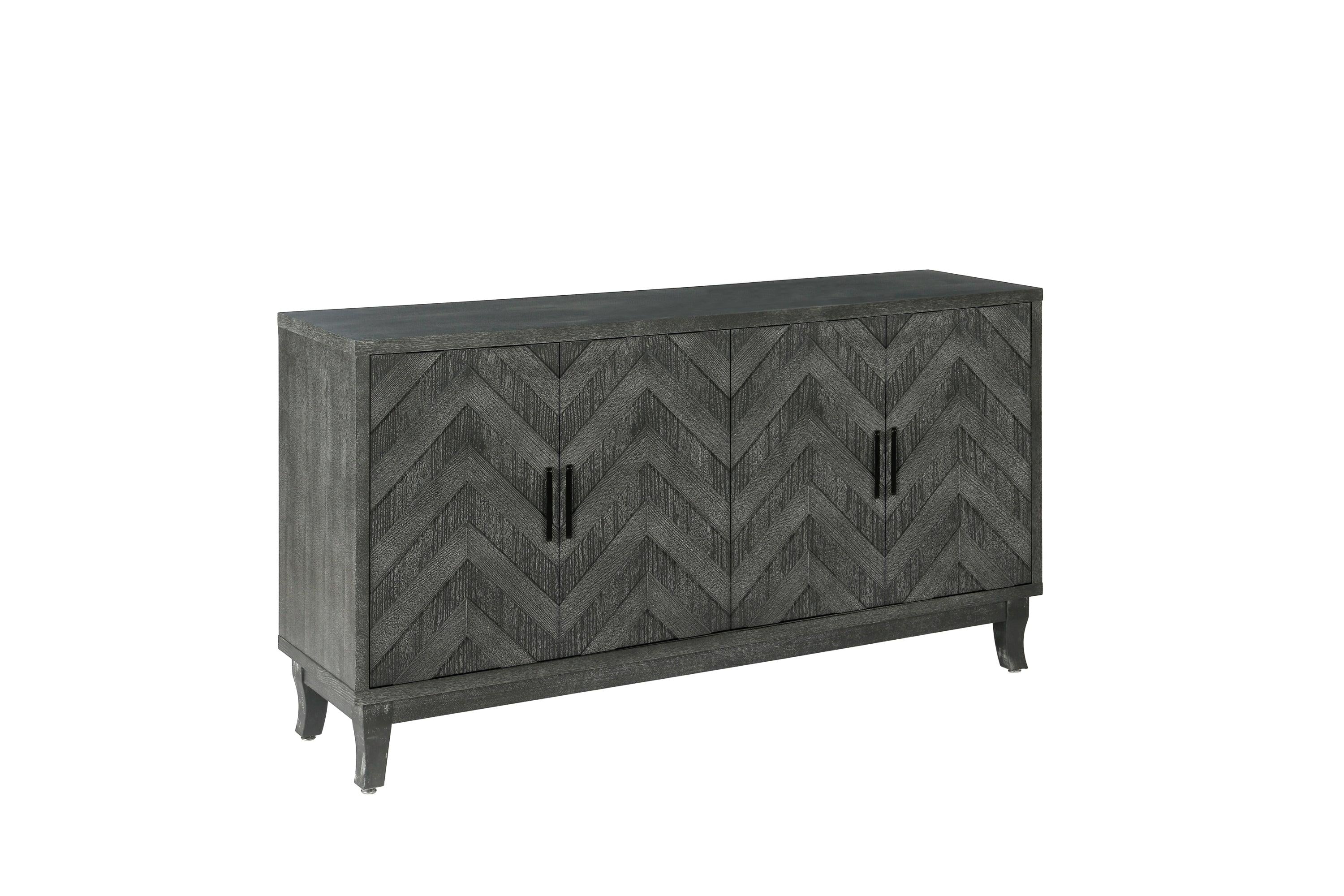 AccentStorage  4 Door Wooden Cabinets,Antique Dark Grey Colour  Wood Cabinet Vintage Style Sideboard for Living Room Dining Room Bedroom