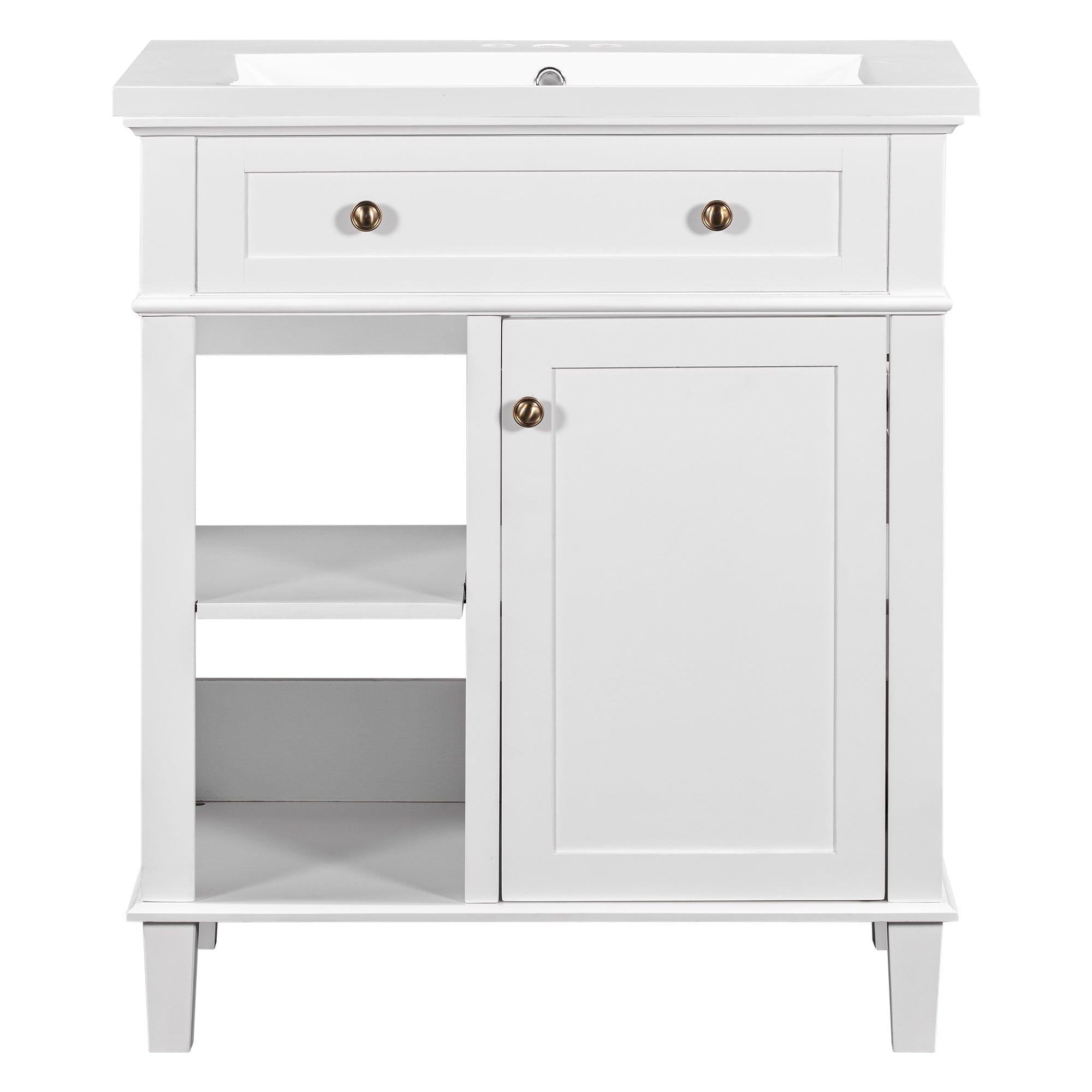 30" Bathroom Vanity with Ceramic Sink Set, One Cabinet and Adjustable Shelf, White