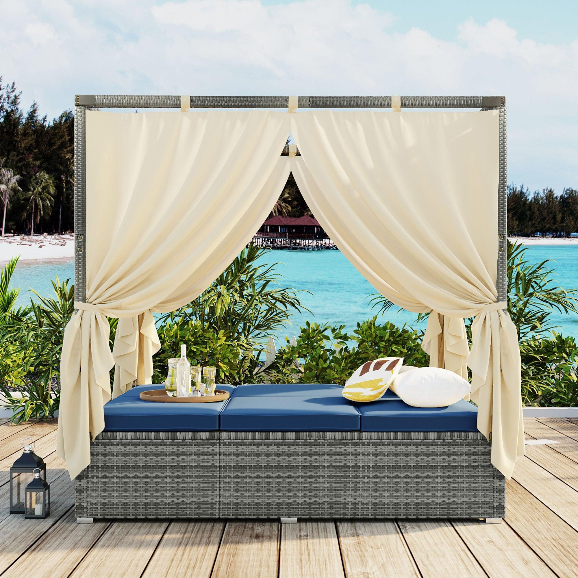 Adjustable Sun Bed With Curtain,High Comfort，With 3 Colors