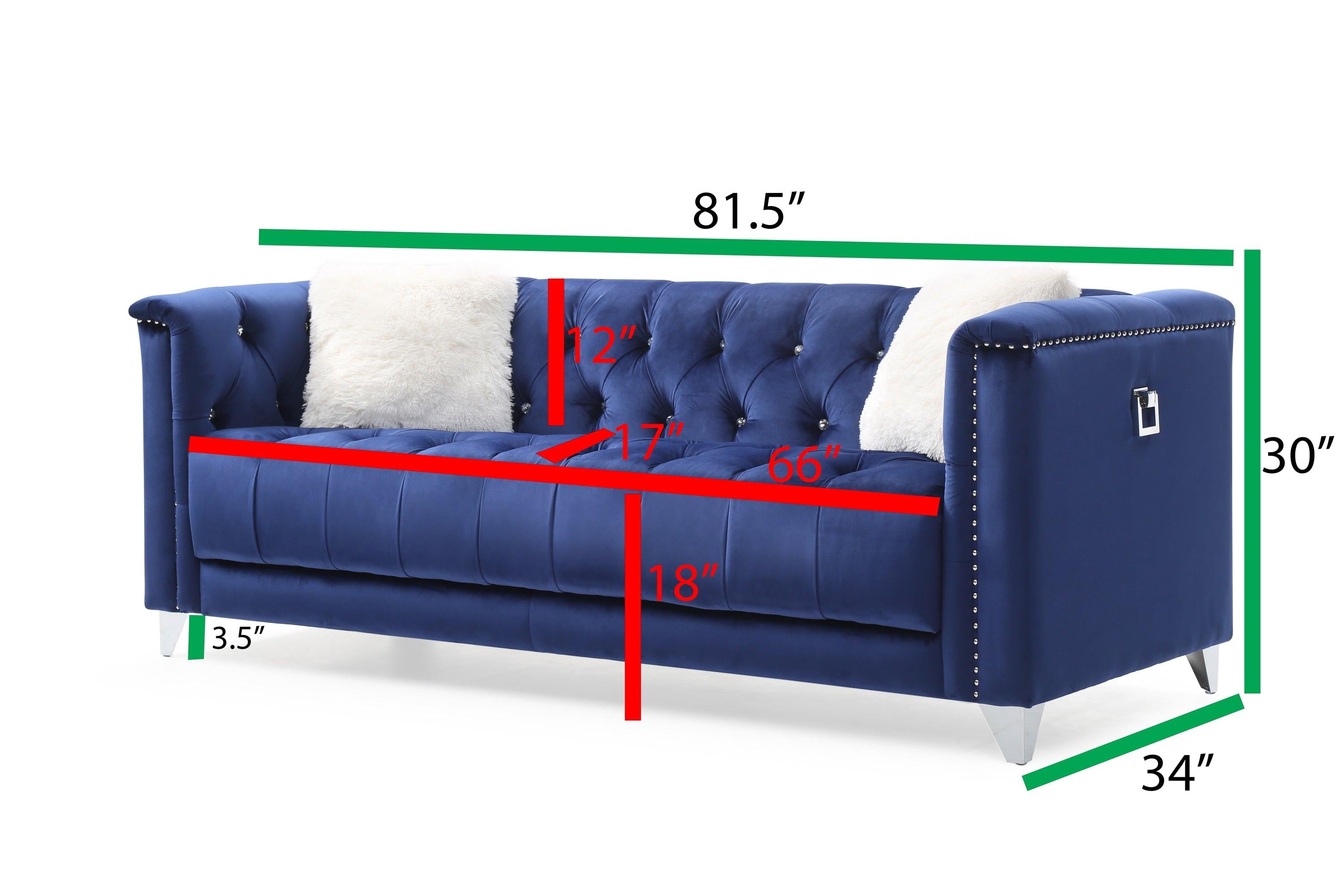 Russell Tufted Upholstery Sofa Finished in Velvet Fabric in Blue