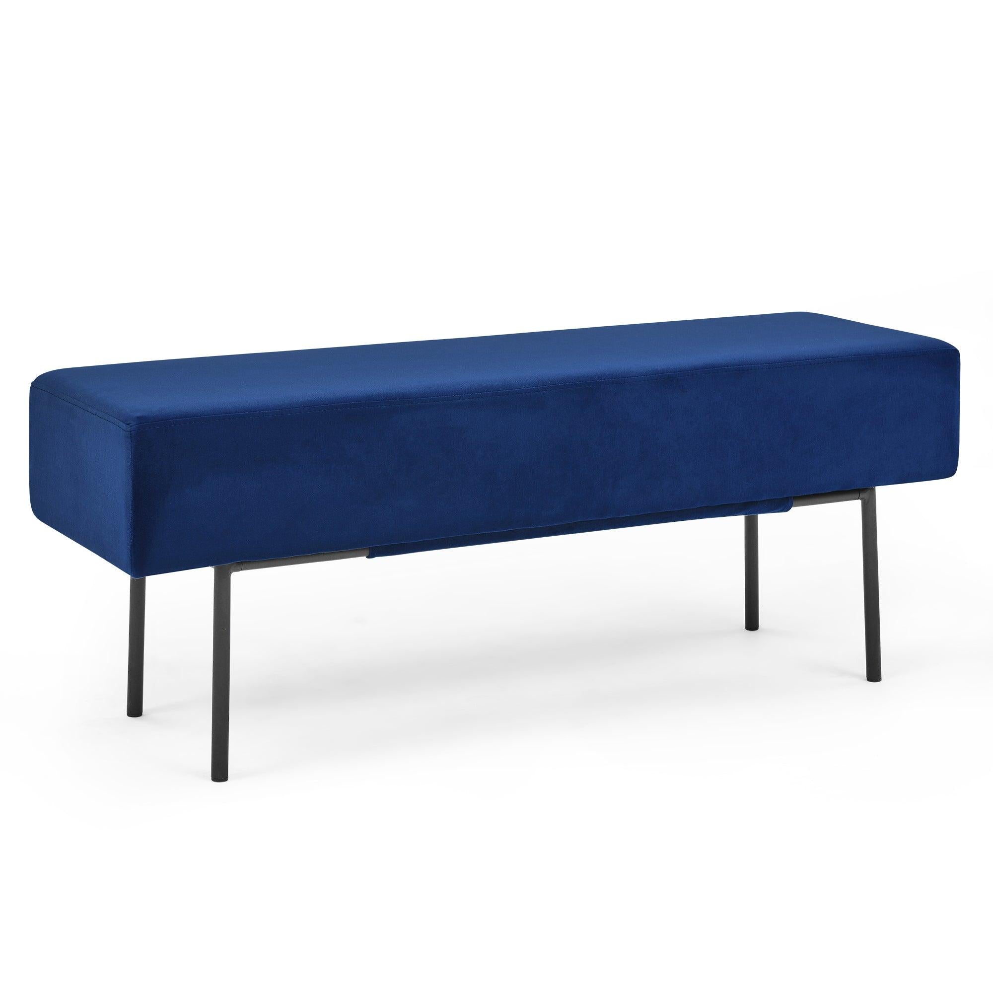 Contemporary Style Bedroom Velvet Upholstered Bench, Blue,( 45'' x13''x 17''）