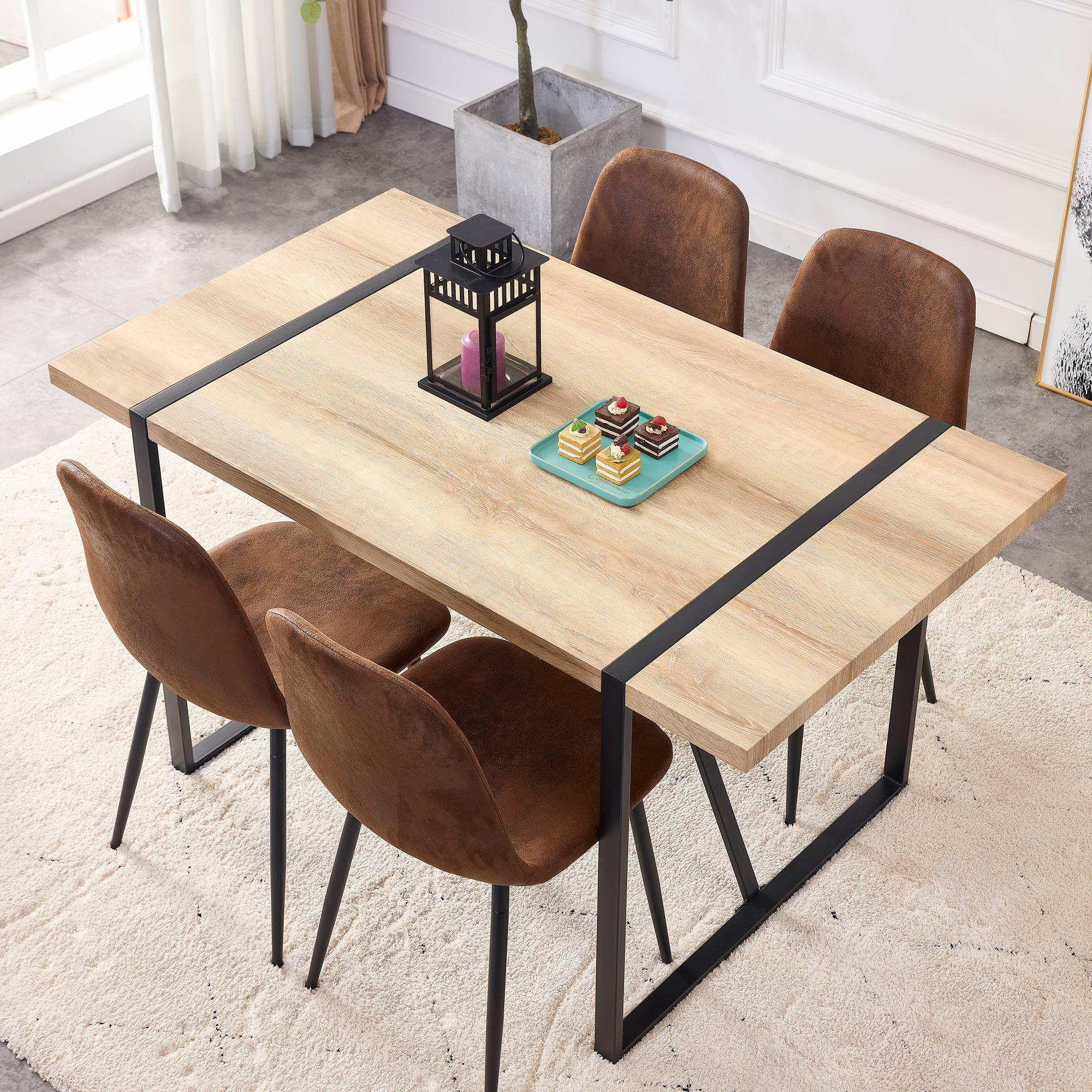 Rustic Industrial Rectangular Wood Dining Table For 4-6 Person, With 1.5" Thick Engineered Wood Tabletop and Black Metal Legs, Writing Desk For Kitchen Dining Living Room, 63" W x 35.4" D x 29.9" H