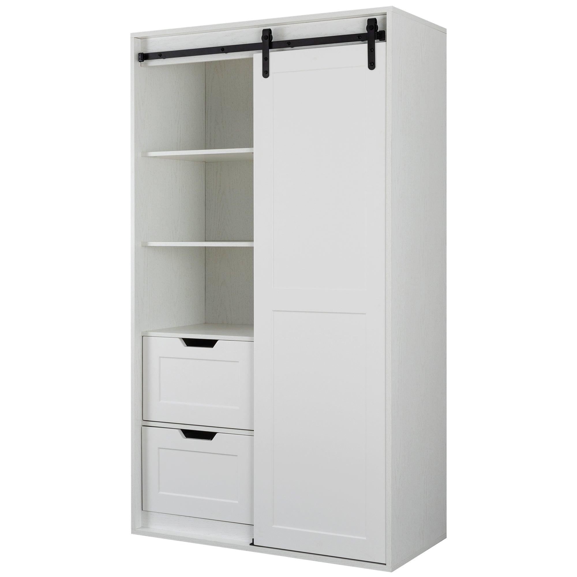 71-inch High wardrobe and cabinet , Clothes Locker，classic sliding barn door armoscope, locker, organizer for bedroom, cloakroom, living room,color： white