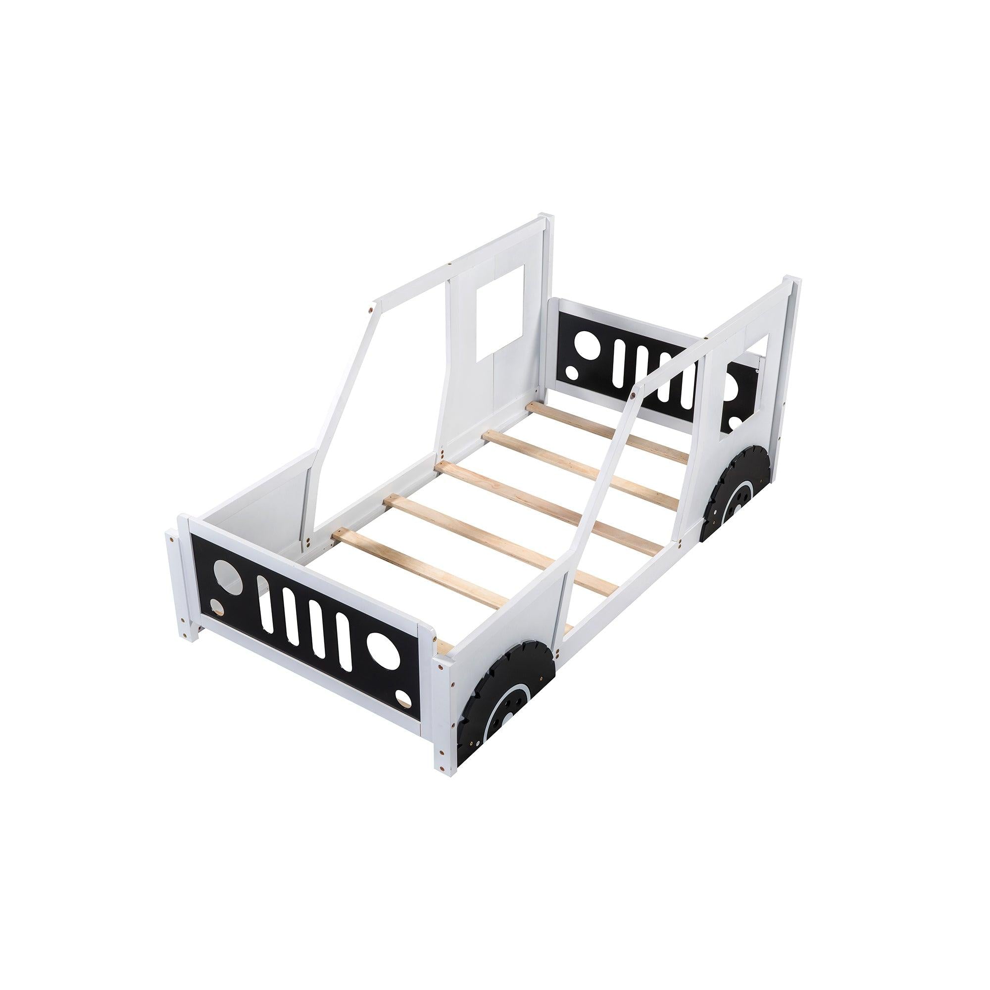 Twin Size Classic Car-Shaped Platform Bed with Wheels,White