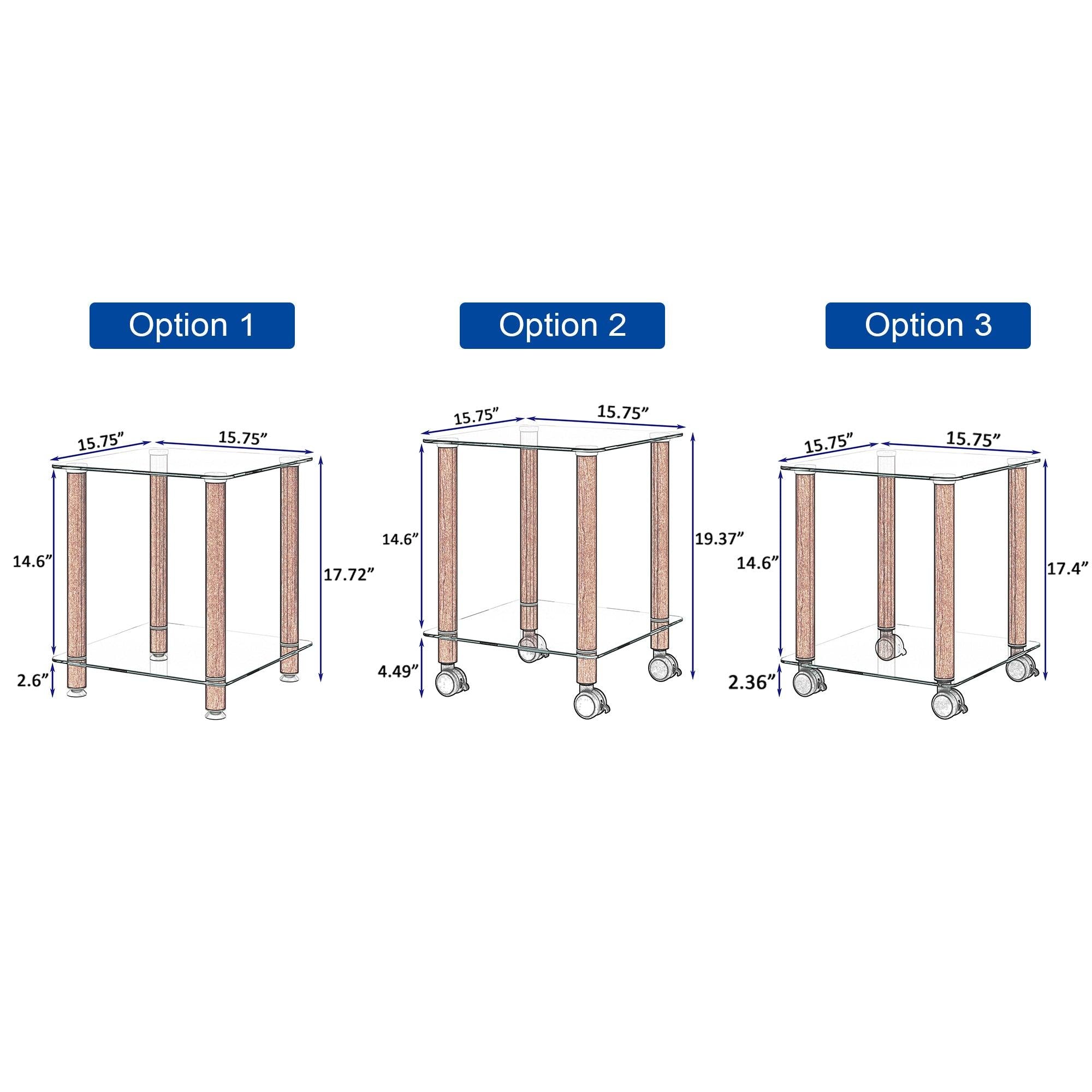 1-Piece Transparent+Walnut Side Table , 2-Tier Space End Table ,Modern Night Stand, Sofa table, Side Table withStorage Shelve