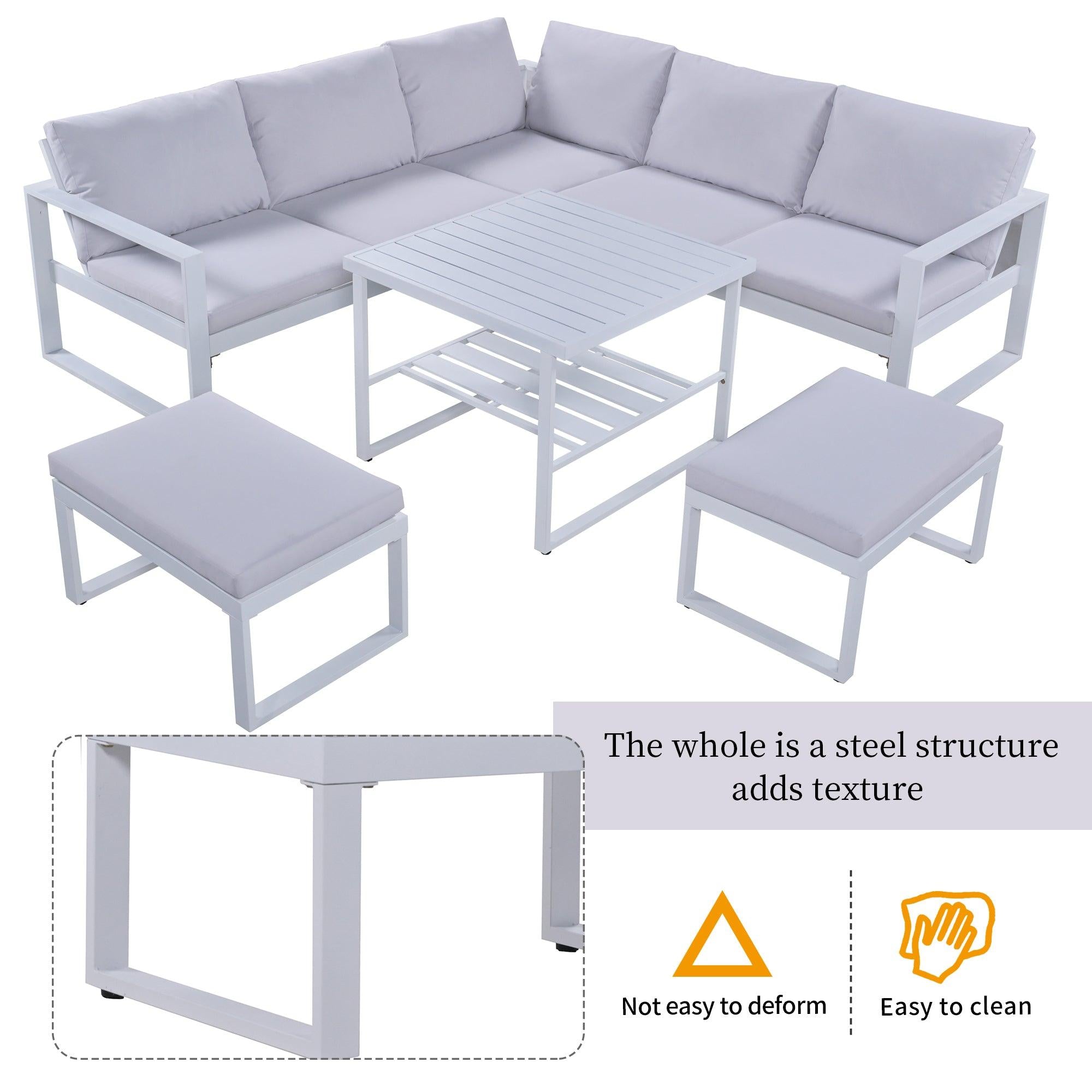 Industrial Style Outdoor Sofa Combination Set With 2 Love Sofa,1 Single Sofa,1 Table,2 Bench