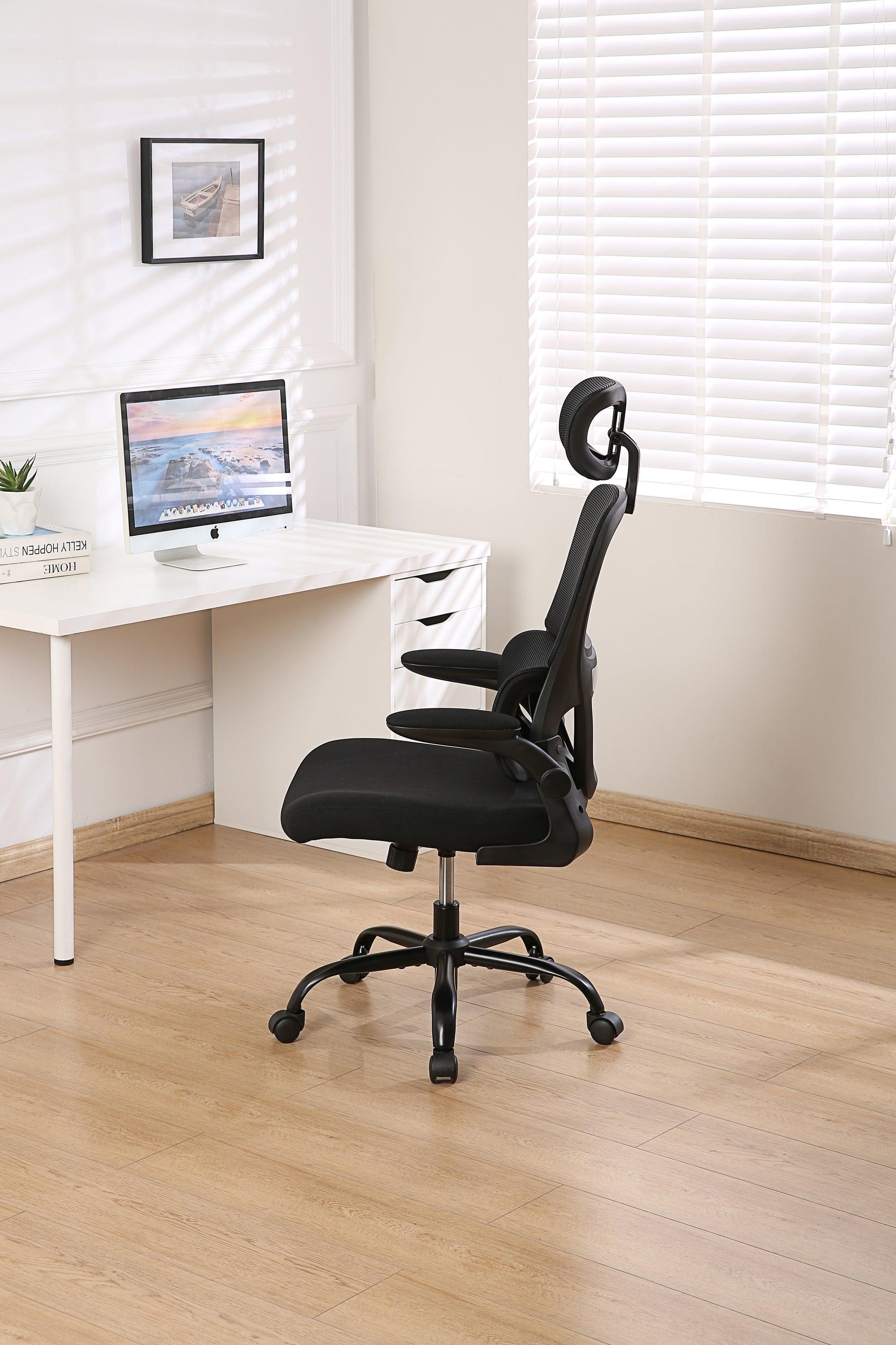 Ergonomic Office Chair Lumbar Support, High Back Computer Chair with Reversible Armrest & Adjustable Headrest for Adults, Ergonomic Chair with Wheels for Home Office