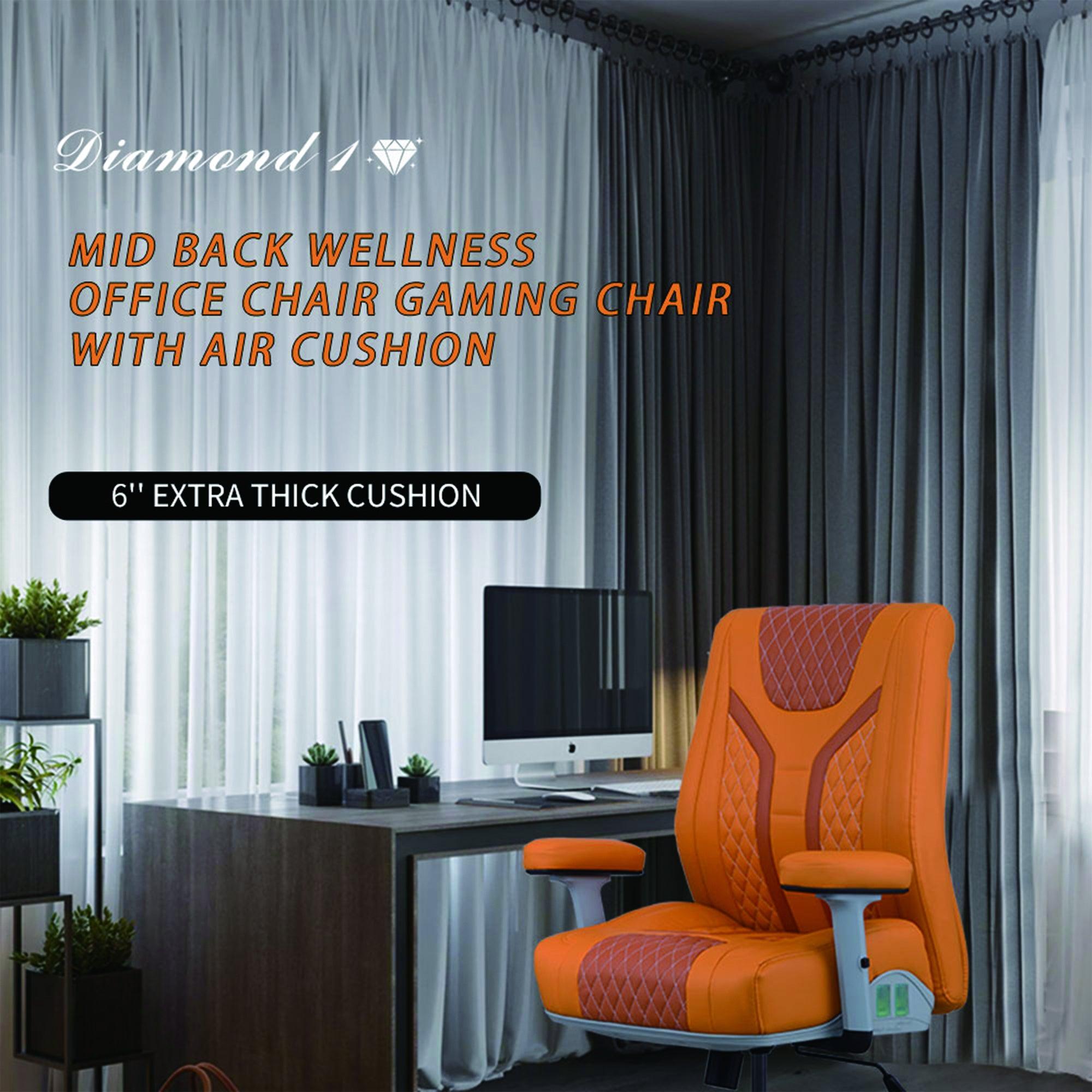 Office Desk Chair, Air Cushion Mid Back Ergonomic Managerial Executive Chairs, Headrest and Lumbar Support Desk Chairs with Wheels and Armrest, Orange/Dark Orange