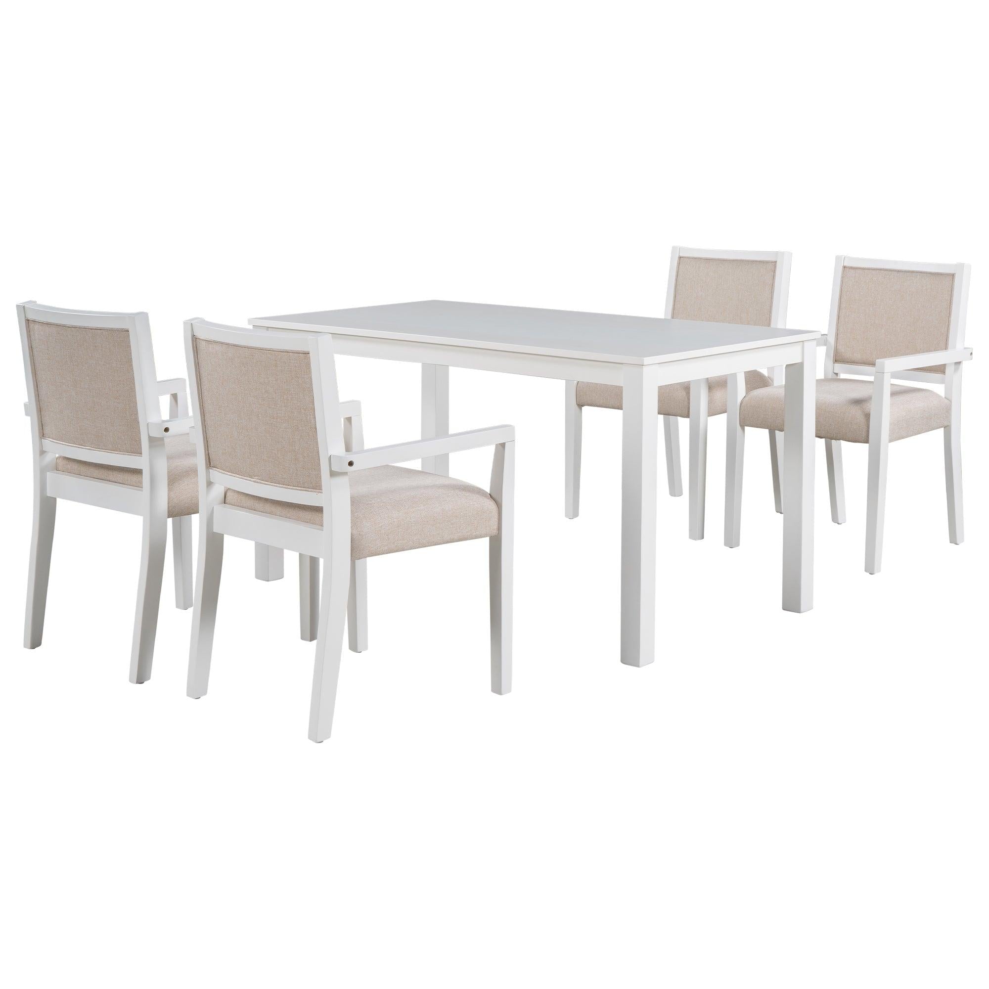 Wood 5-Piece Dining Table Set with 4 Arm Upholstered Dining Chairs,Beige