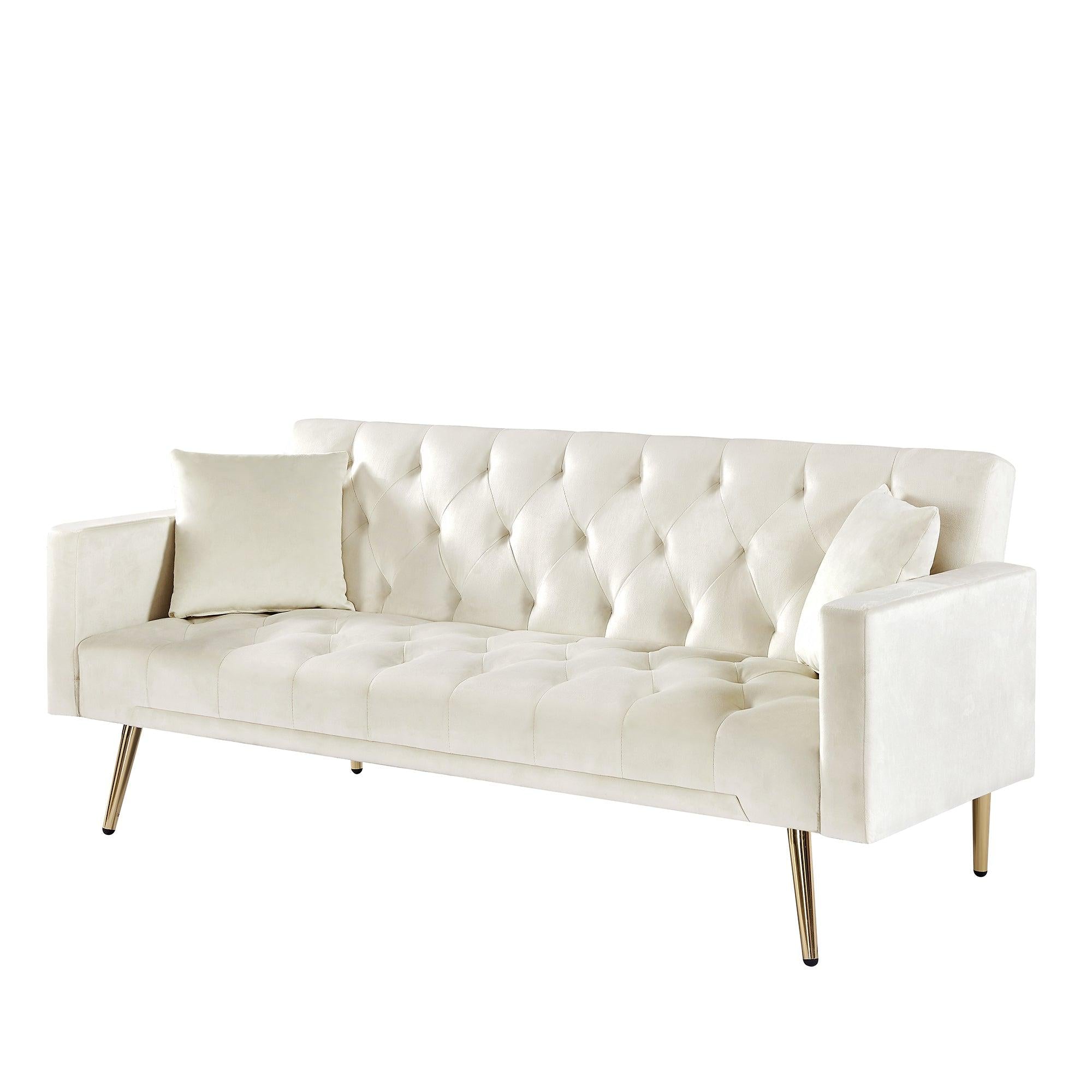 Cream White Convertible Folding Futon Sofa Bed , Sleeper Sofa Couch for Compact Living Space.