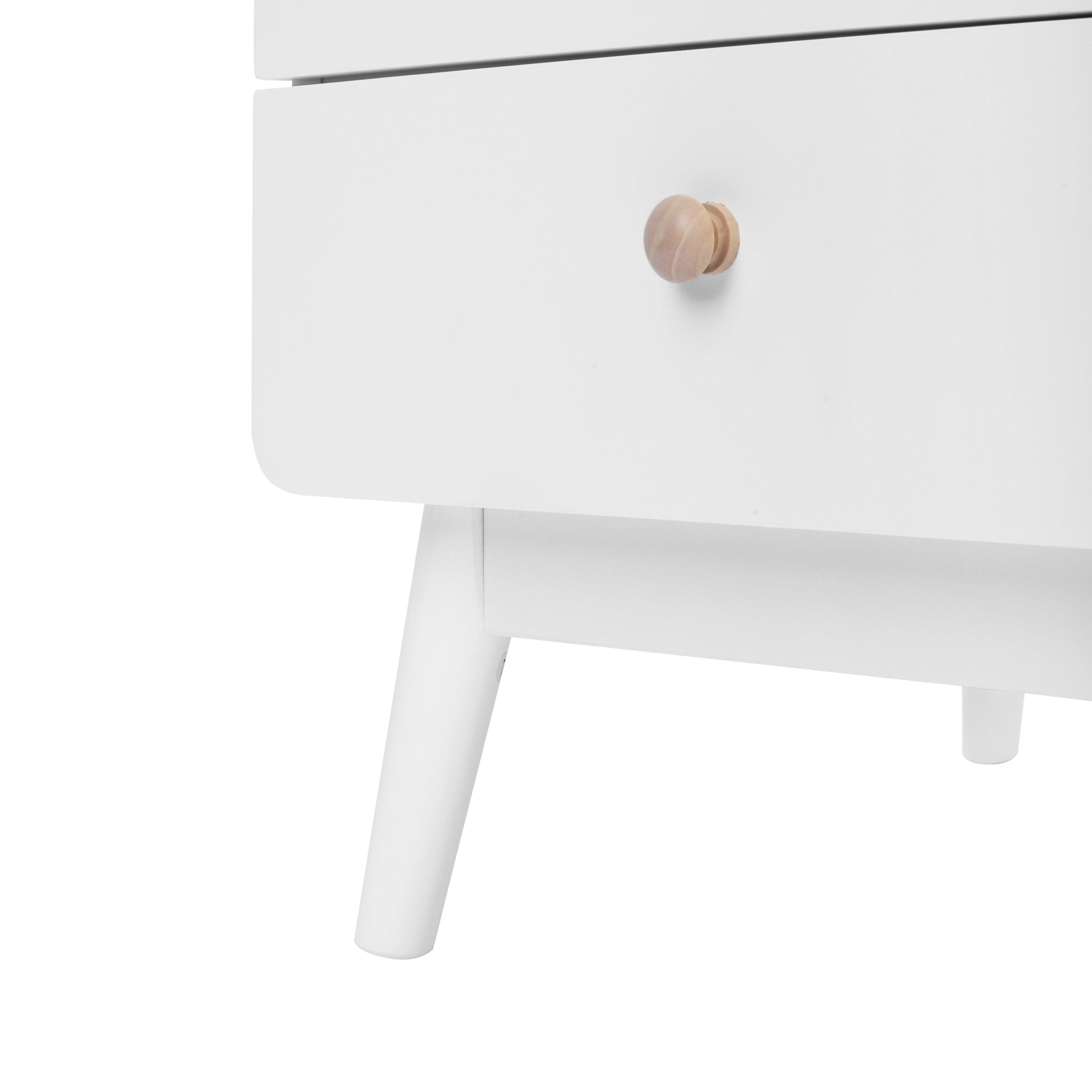 White Nightstand,  Bedside Table withStorage Drawe/ Rattan Door