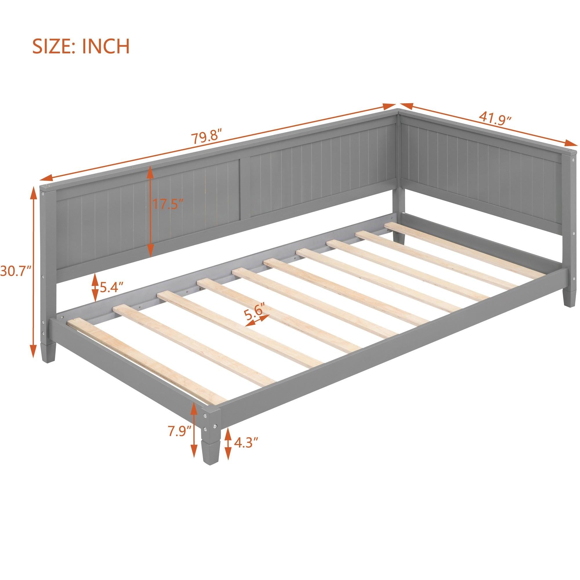 Twin Size Wood Daybed/Sofa Bed, Gray