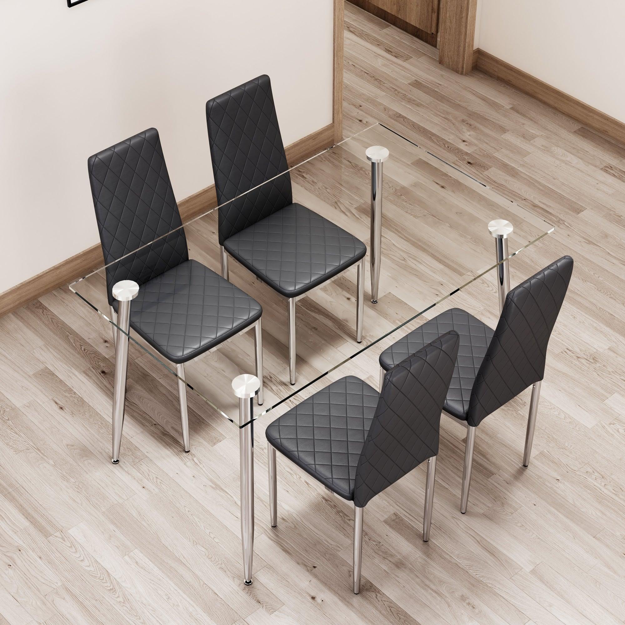 Grid Shaped Armless High Back Dining Chair, 6-piece set, Office Chair. Applicable to DiningRoom, Living Room, Kitchen and Office.Black Chair and Electroplated Metal Leg