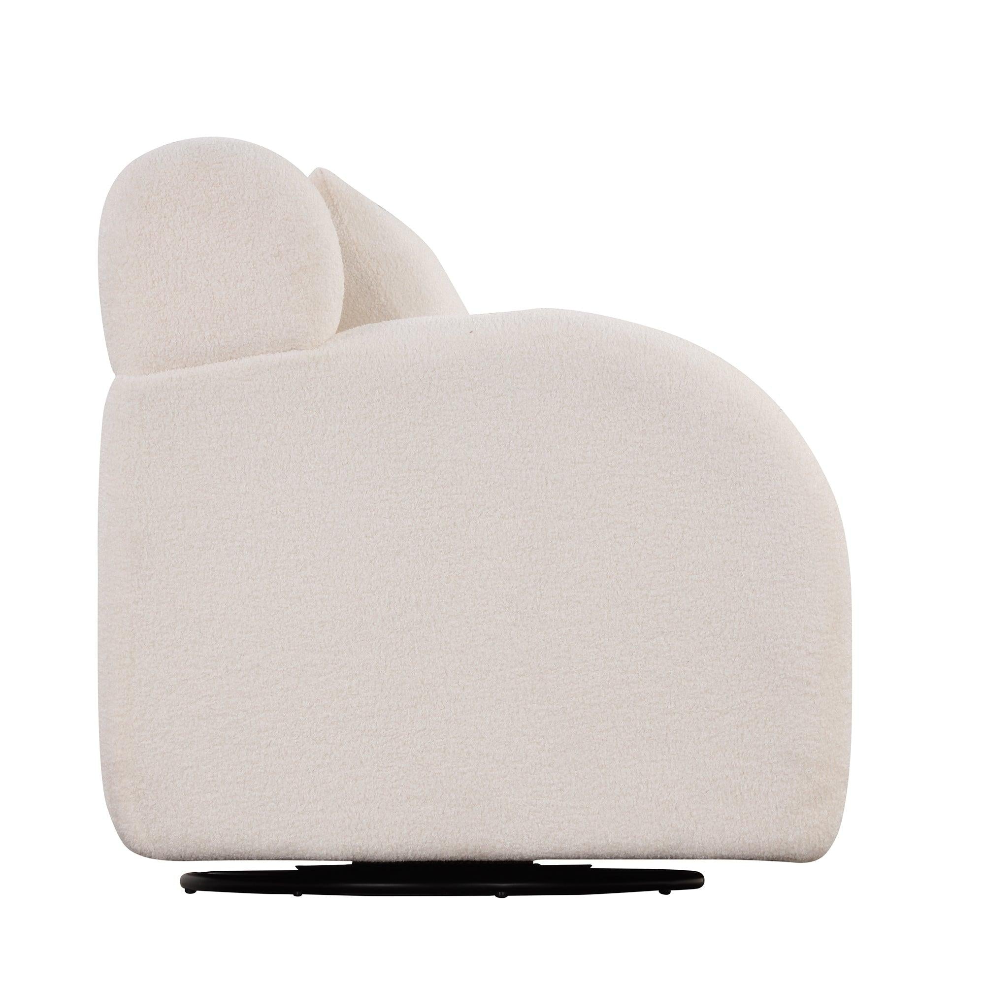 Swivel Accent Chair with Ottoman, Teddy Short Plush Particle Velvet Armchair,360 Degree Swivel Barrel Chair with footstool for Living Room, Hotel, Bedroom, Office, Lounge,White