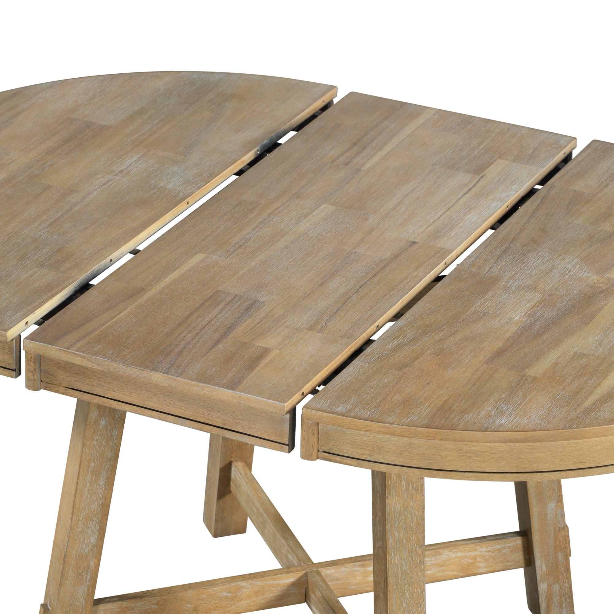 Farmhouse Round Extendable Dining Table with 16" Leaf Wood Kitchen Table (Natural Wood Wash)