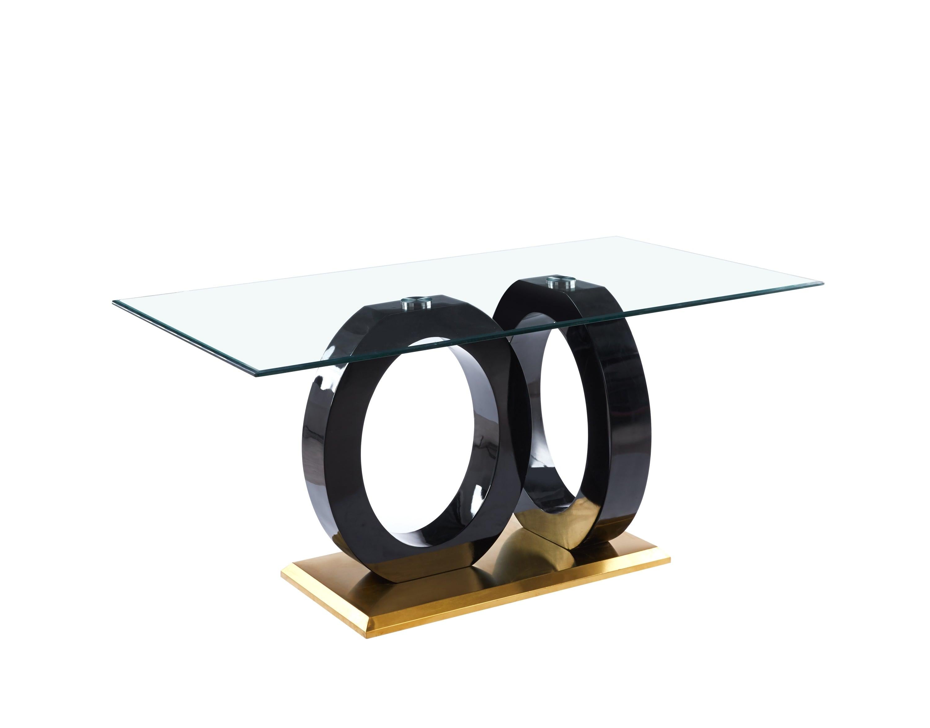 Contemporary Design Tempered Glass Dining Table with Black MDF Middle Support and Stainless Steel Base