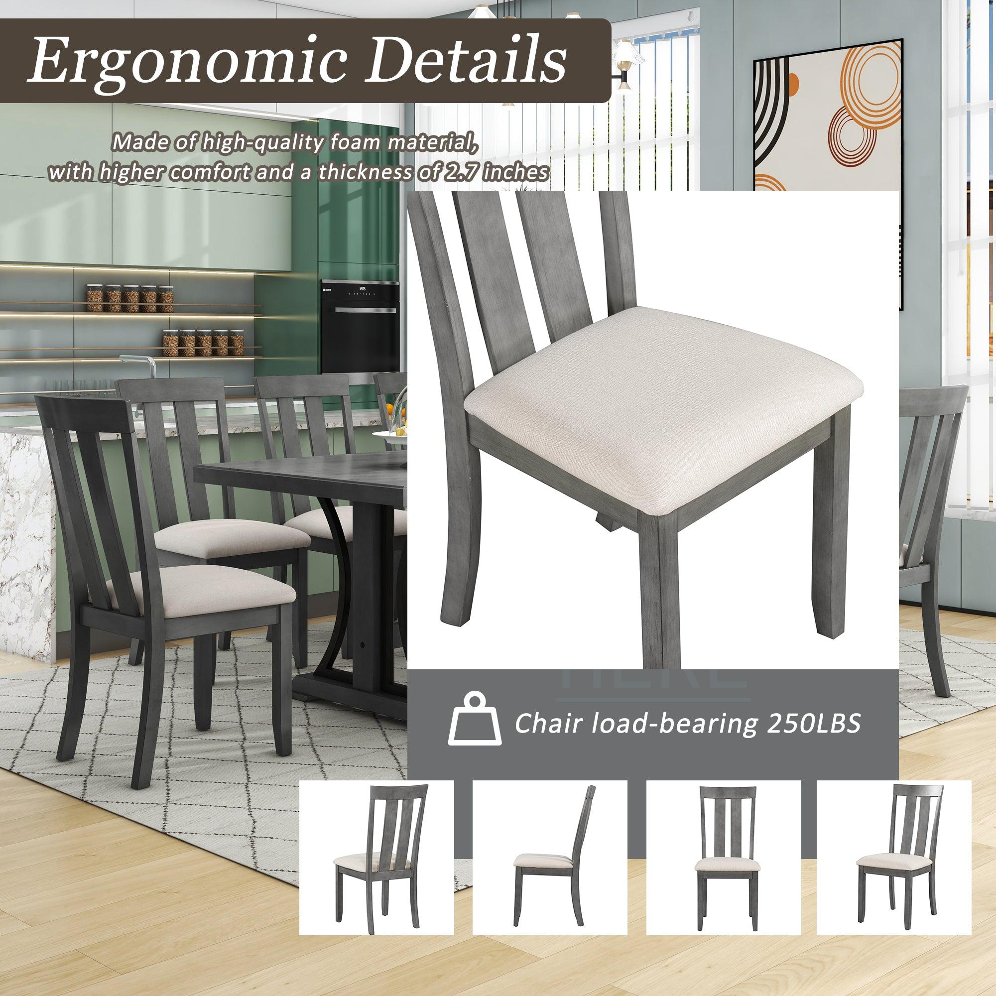 9-Piece Retro Style Dining Table Set 78" Wood Rectangular Table and 8 Dining Chairs for Dining Room (Gray)