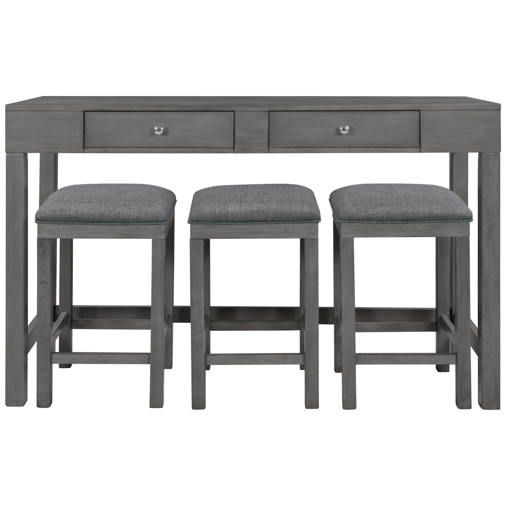 4-Piece Counter Height Table Set with Socket and Fabric Padded Stools, Gray