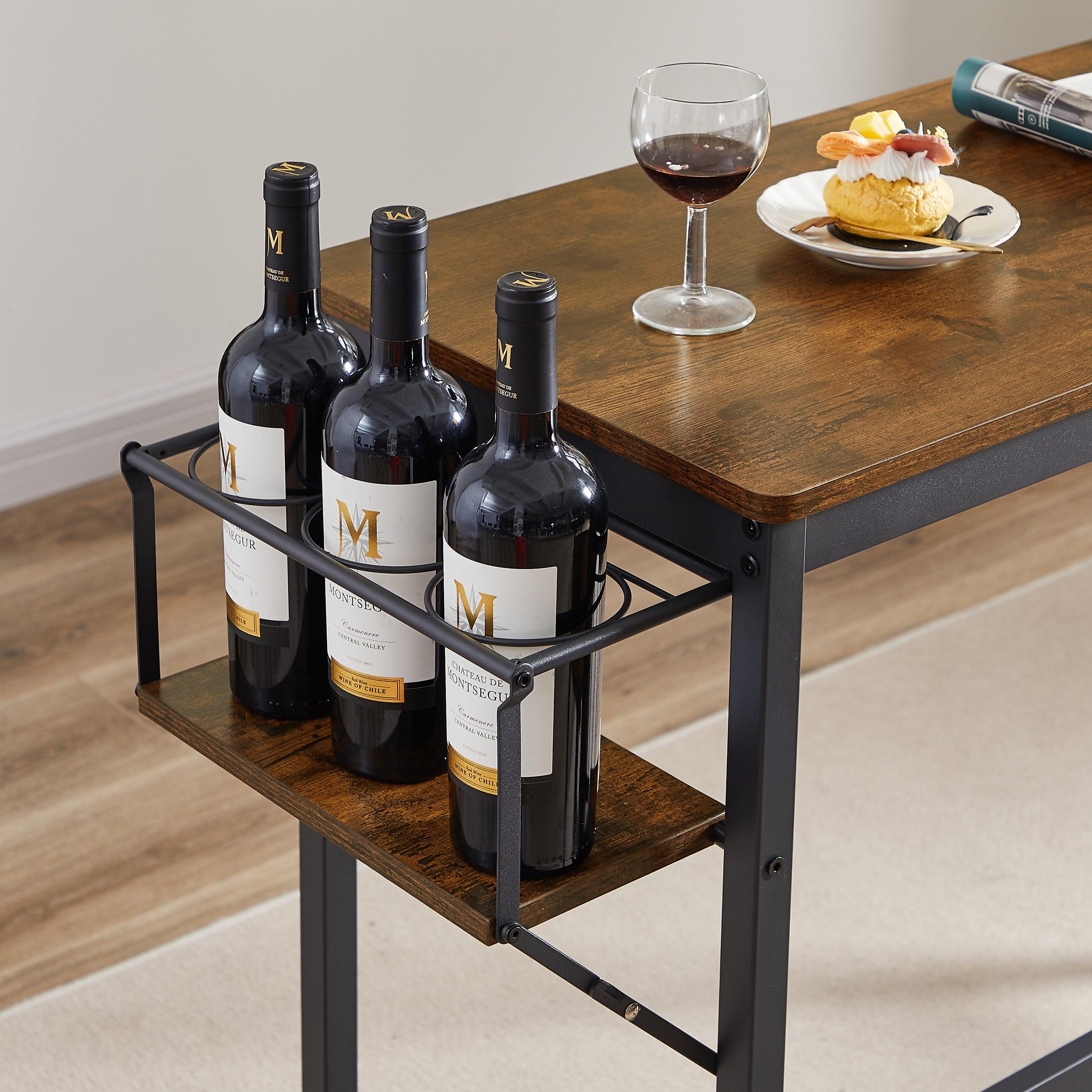 Bar Table Set with wine bottleStorage rack (Rustic Brown,47.24’’w x 15.75’’d x 35.43’’h)