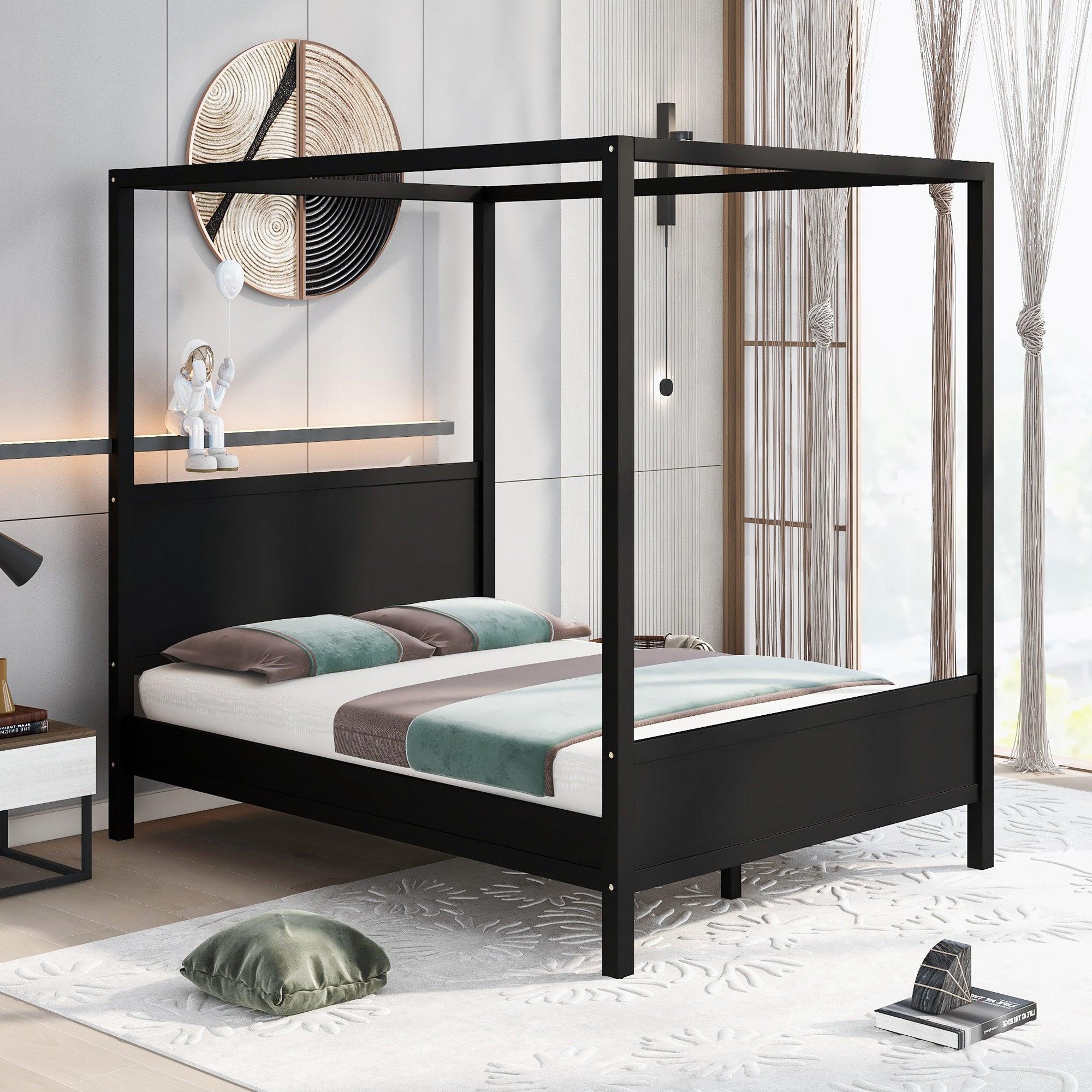 Queen Size Canopy Platform Bed with Headboard and Footboard,Slat Support Leg - Espresso image