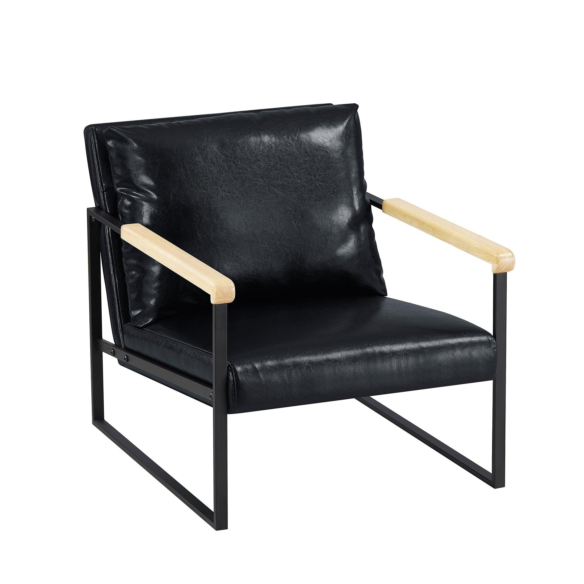 Metal Frame with Faux Leather Upholstery  Chair (Black)