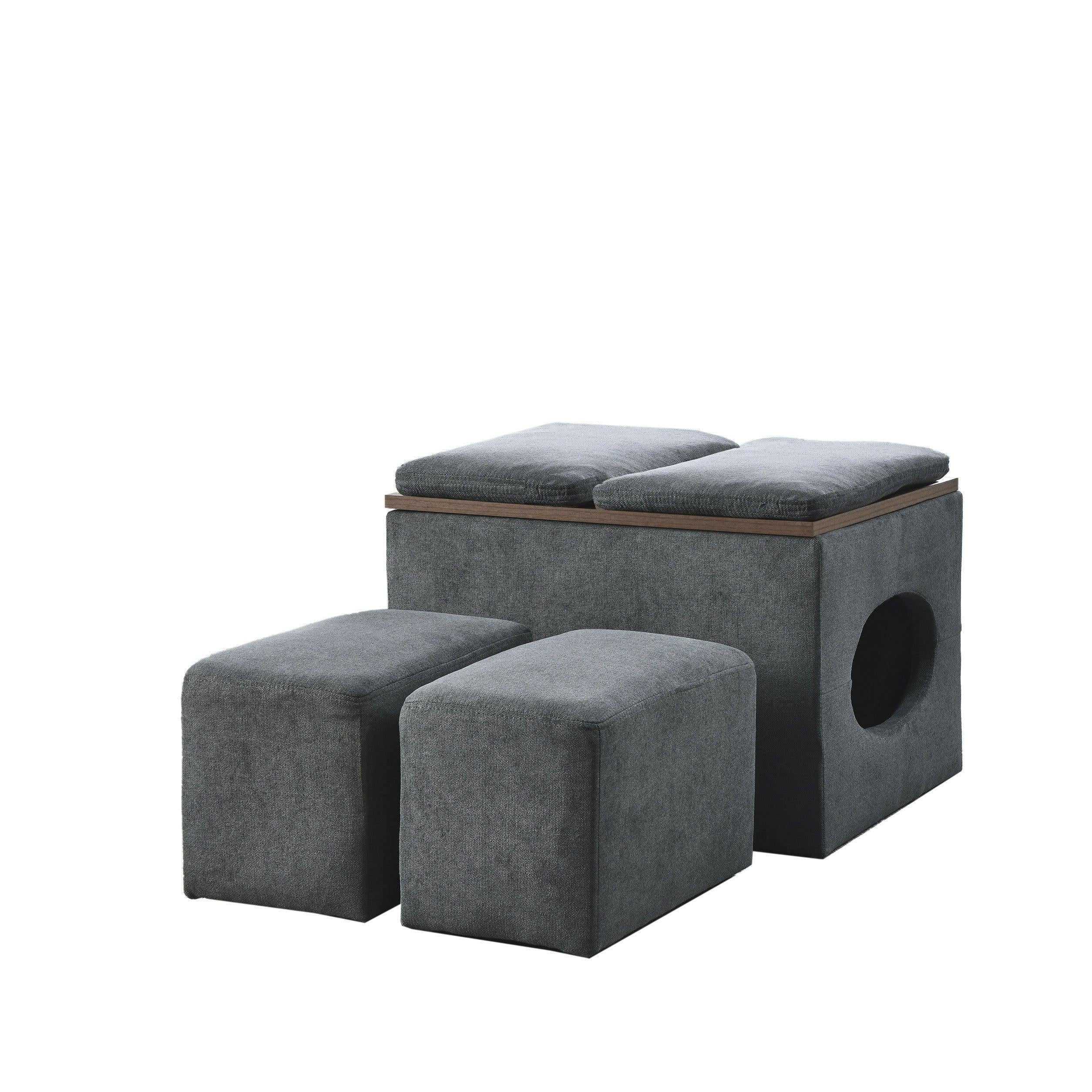 25"WModern design hollowStorage ottoman, upholstery, coffee table, two small footstools, easyStorage and wide use