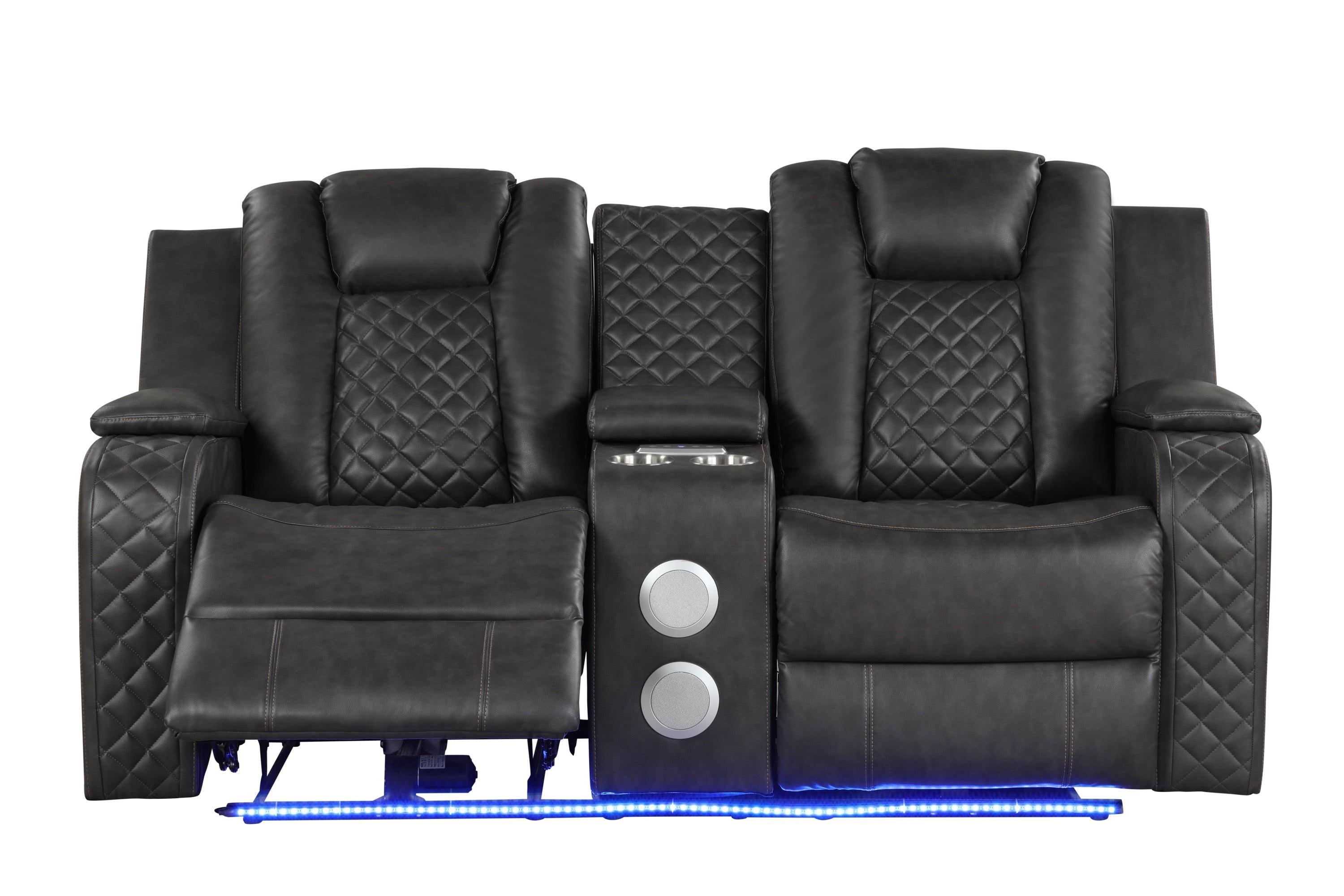 Benz LED & Power Reclining Loveseat Made With Faux Leather in Gray