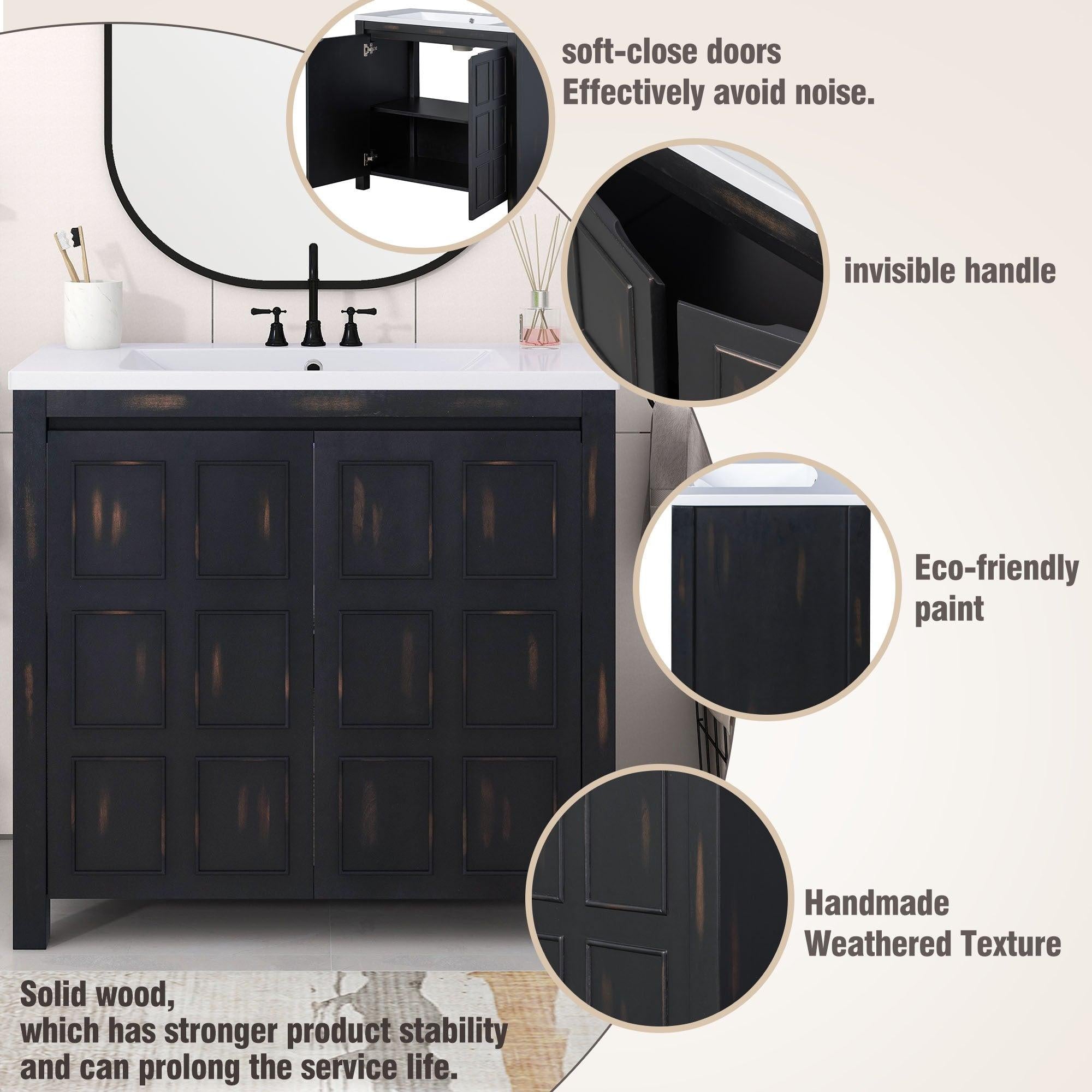 36" Bathroom Vanity Organizer with Sink,Combo Cabinet Set，BathroomStorage Cabinet,Retro Espresso