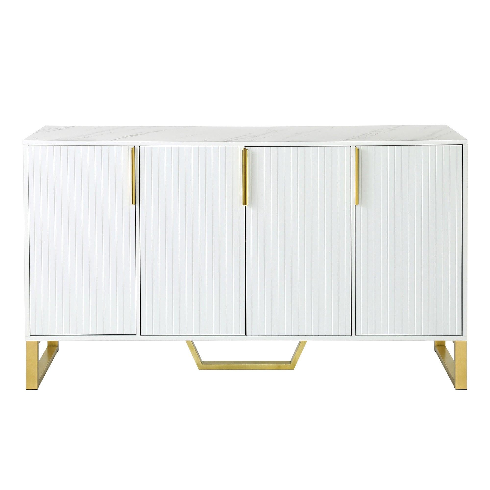 Modern sideboard with Four Doors, Metal handles & Legs and Adjustable Shelves Kitchen Cabinet (White)