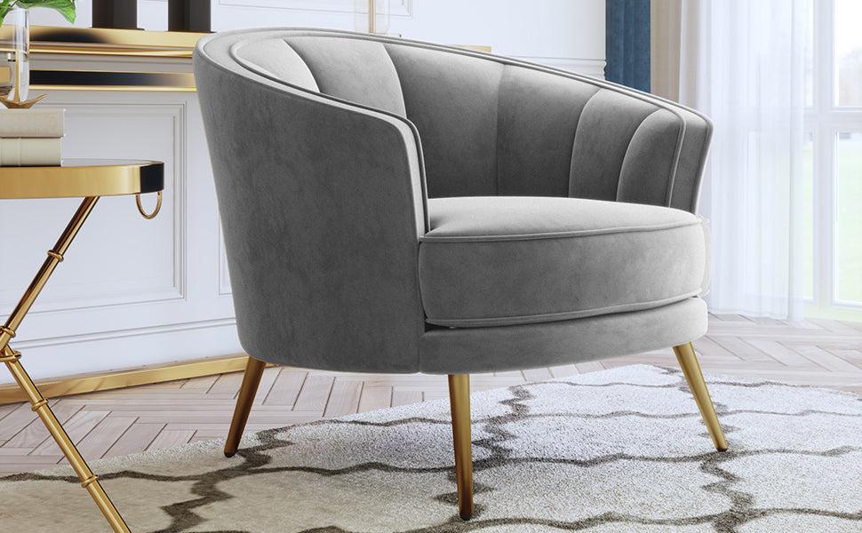 Modern Velvet Accent Barrel Chair Leisure Accent Chair Living Room Upholstered Armchair Vanity Chair for Bedroom Meeting Room, Gray