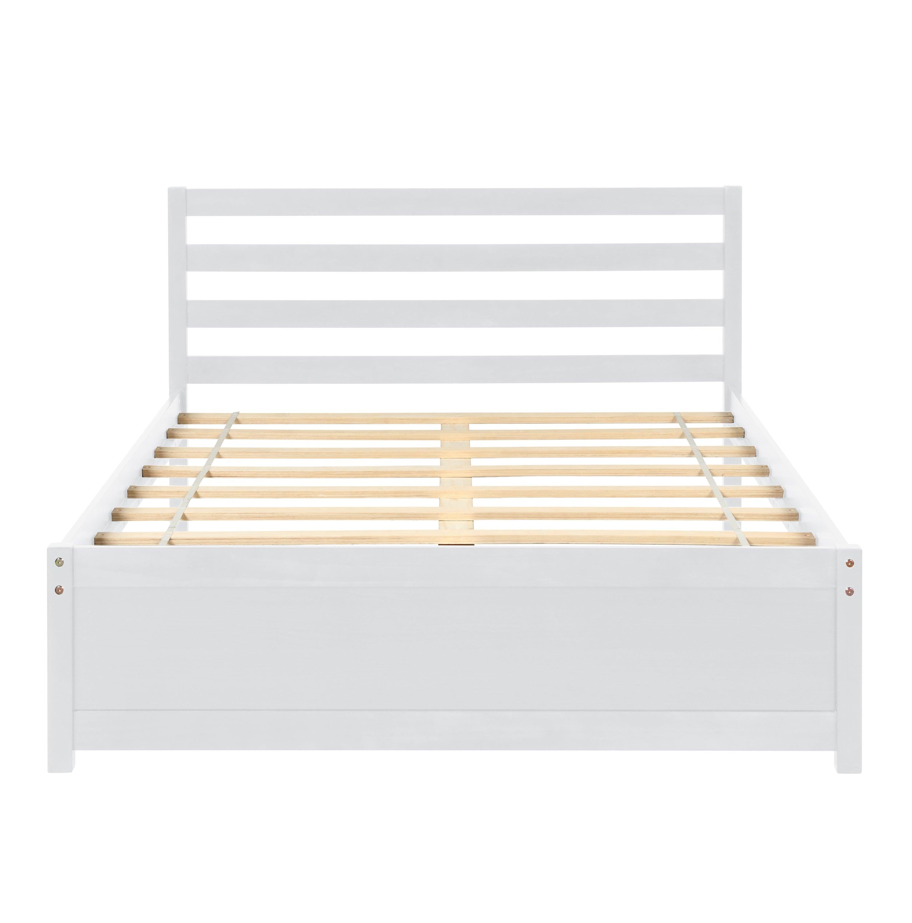 Full  Size Wood Platform Bed Frame with Headboard for whiet color