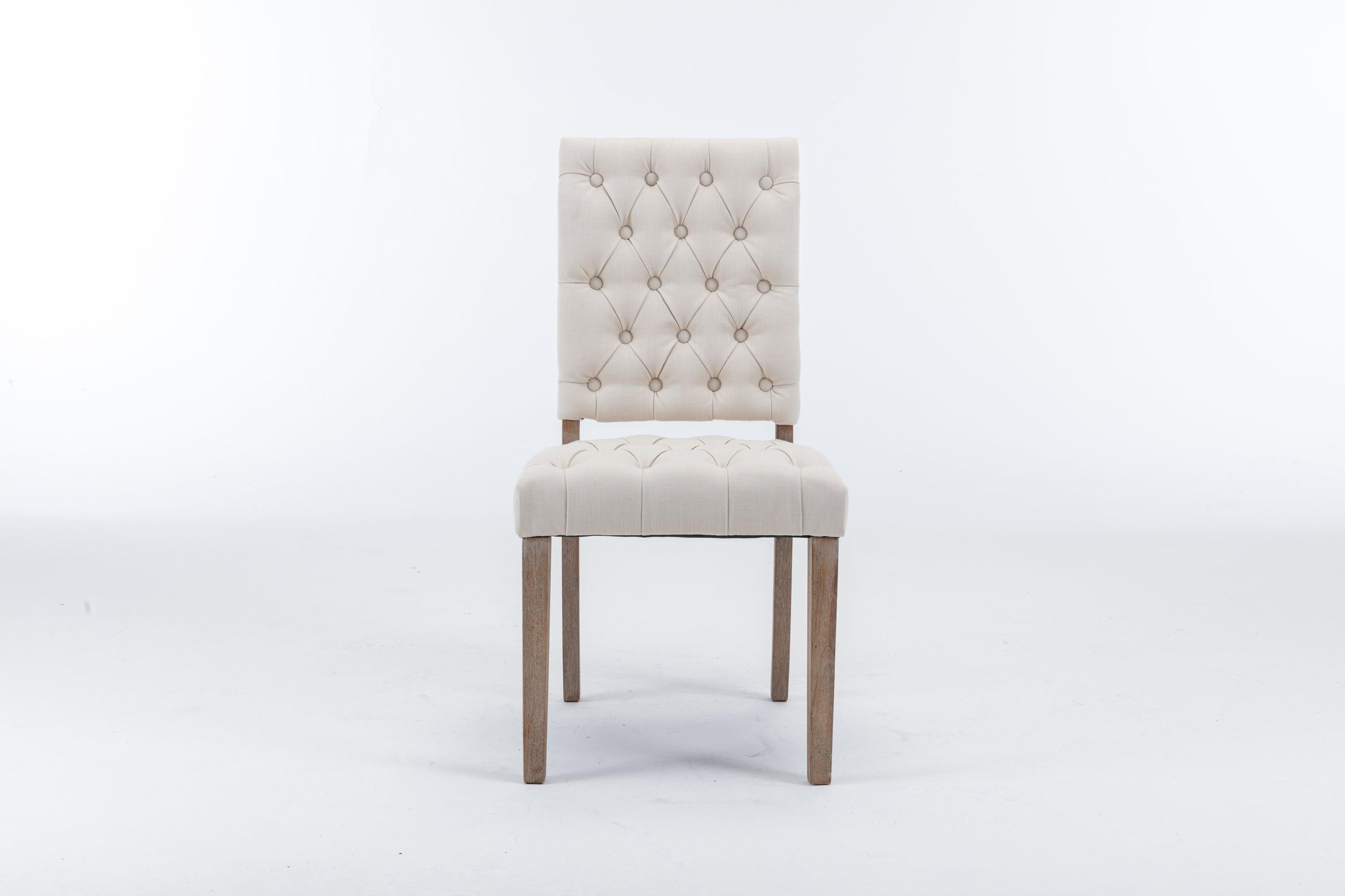 Mid-Century Wooden Frame Linen Fabric Tufted Upholstered Dining Chair,Set of 2,Cream