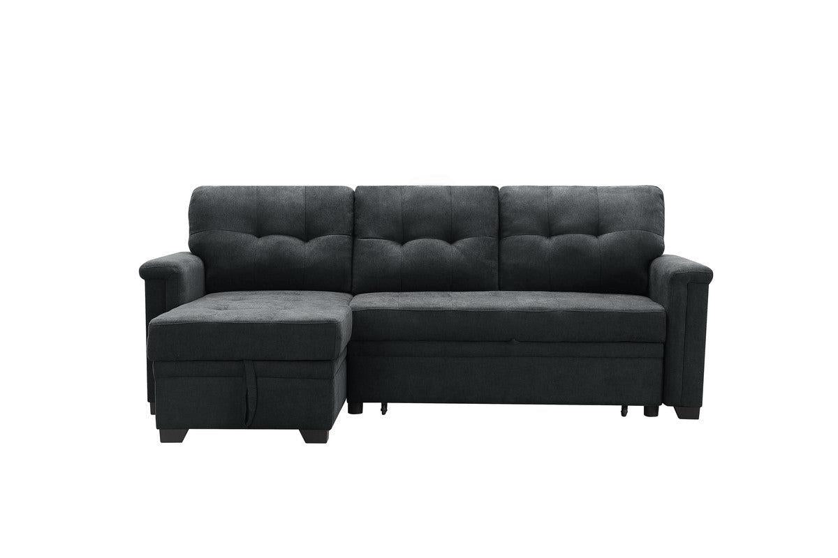 Kinsley Dark Gray Woven Fabric Sleeper Sectional Sofa Chaise with USB Charger and Tablet Pocket