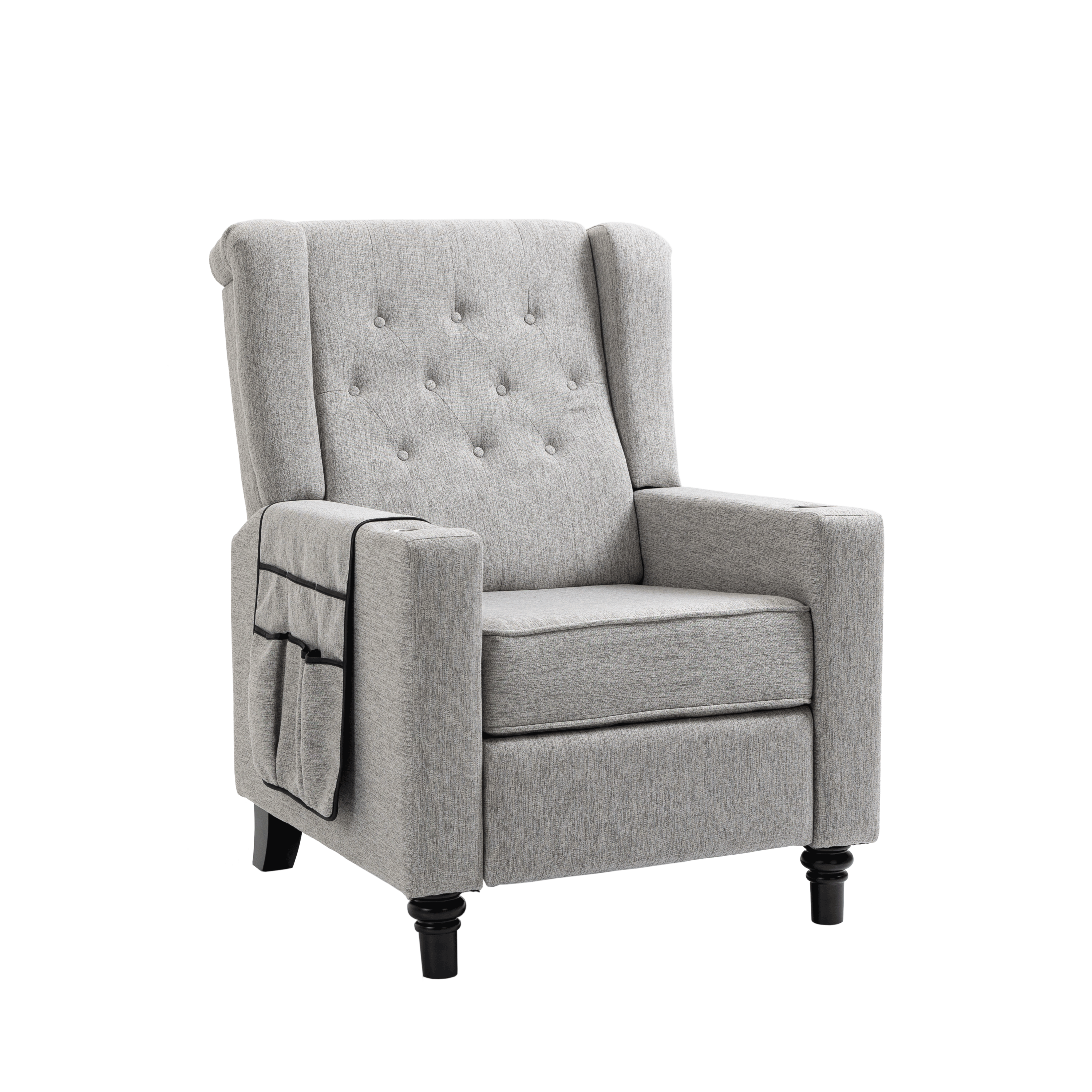 Arm Pushing Recliner Chair,Modern Button Tufted Wingback Push Back Recliner Chair, Living Room Chair Fabric Pushback Manual Single Reclining Sofa Home Theater Seating for Bedroom,Light Gray