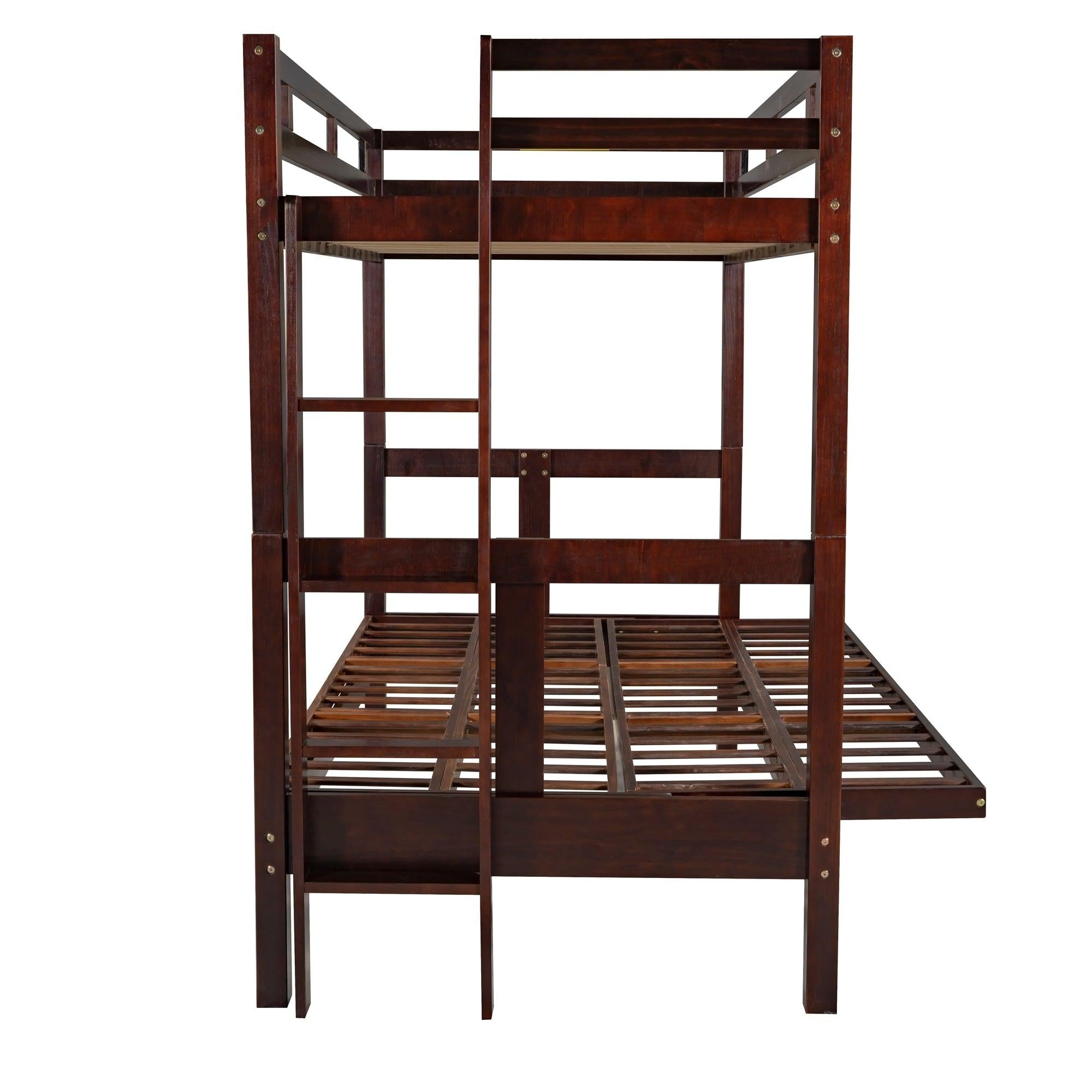 Twin over Full Bunk Bed,Down Bed can be Converted into Daybed,Espresso