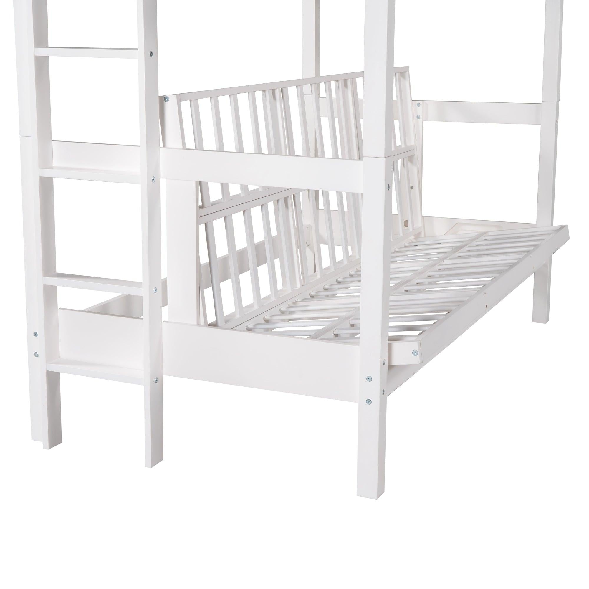 Twin over Full Bunk Bed,Down Bed can be Converted into Daybed,White