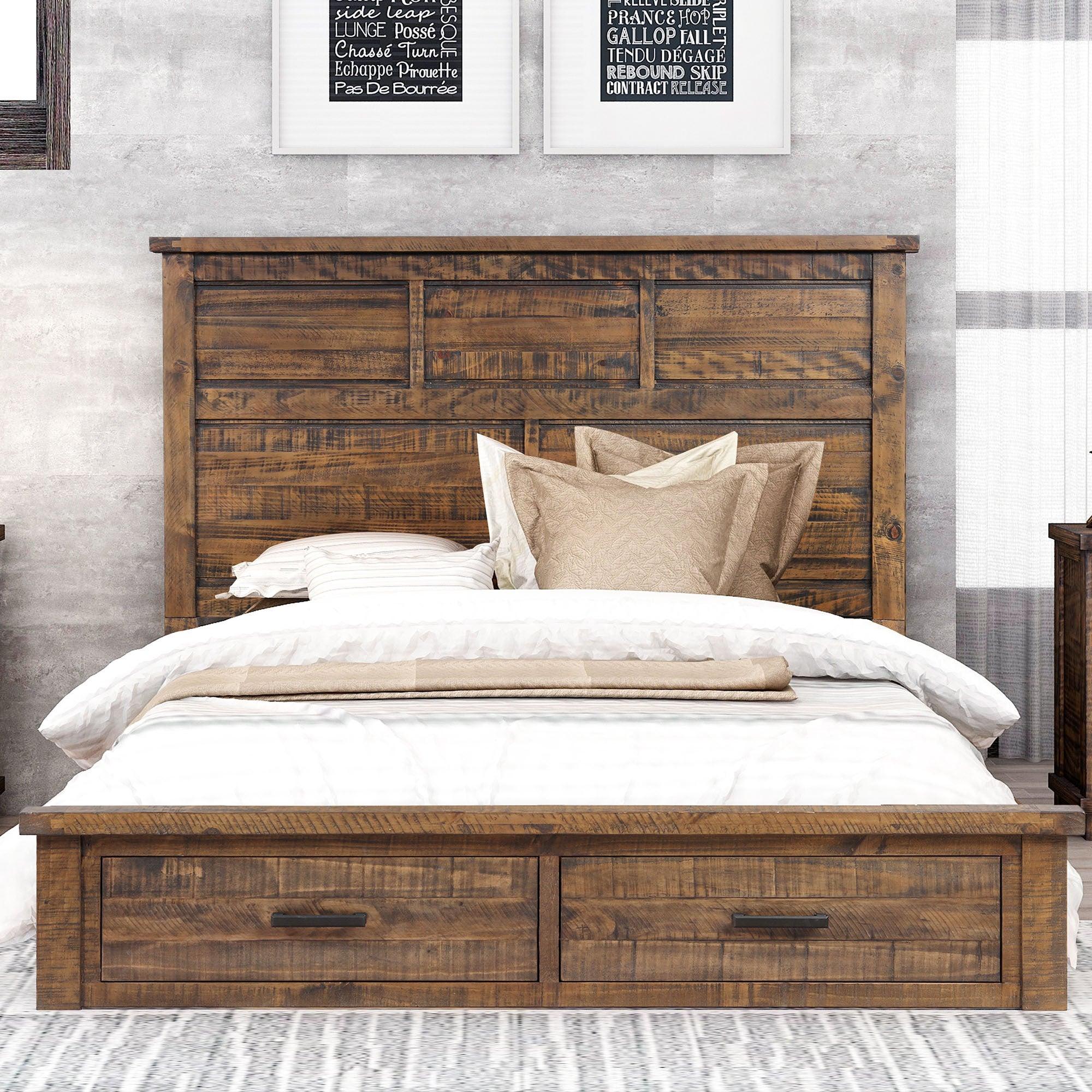 Rustic Reclaimed Solid Wood FramhouseStorage Queen Bed