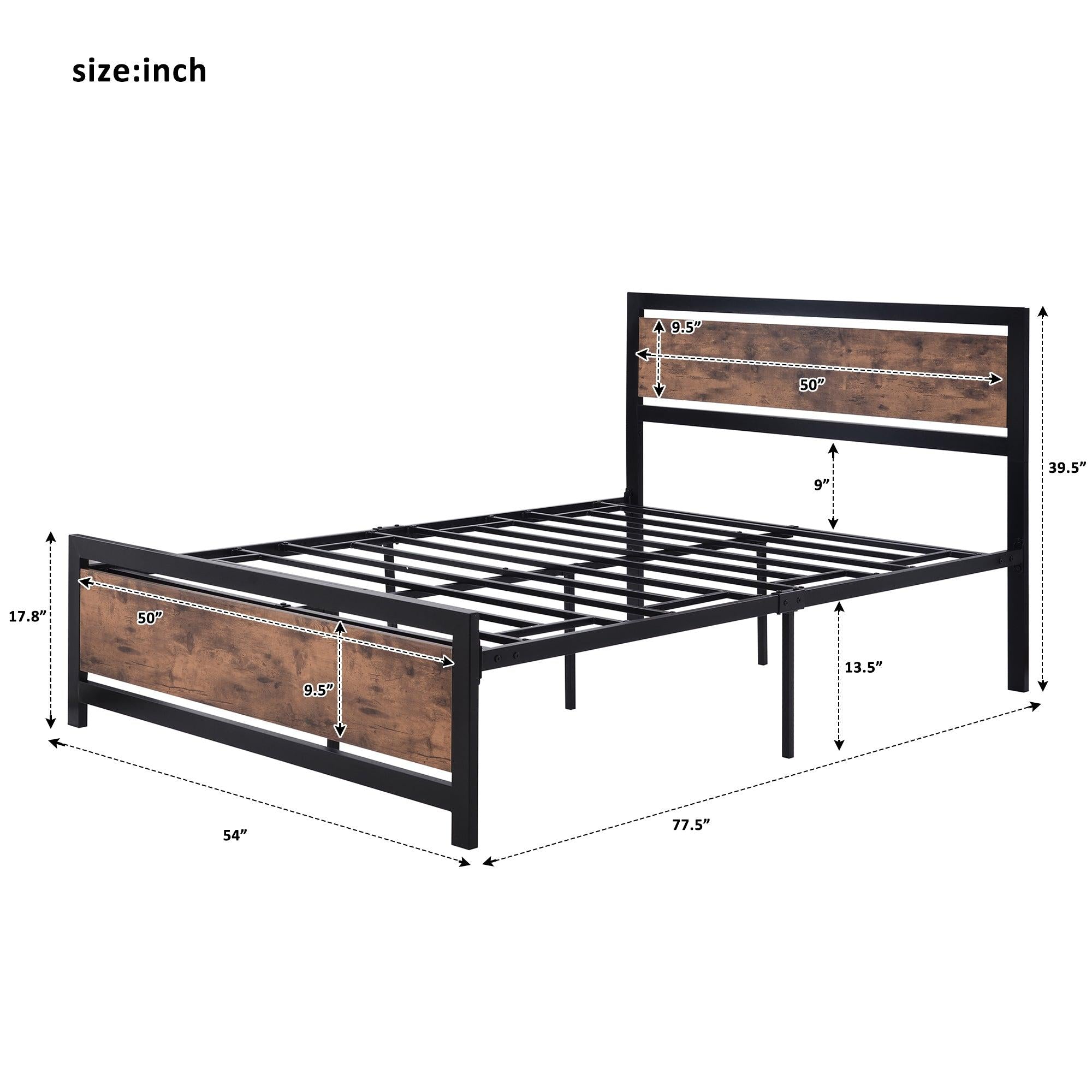 Metal and Wood Bed Frame with Headboard and Footboard ,Full Size Platform Bed ,No Box Spring Needed, Easy to Assemble(BLACK)